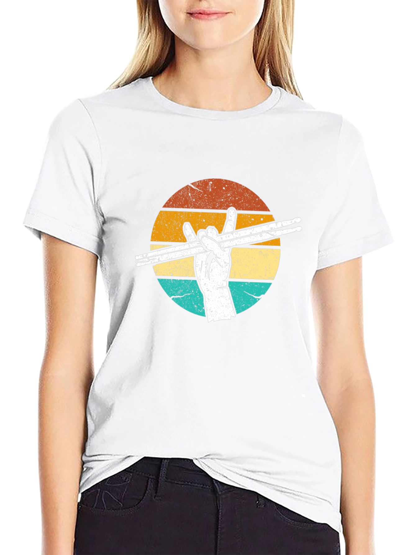 Retro Drummer T-Shirt: Rock Hand Drumsticks Graphic Tee