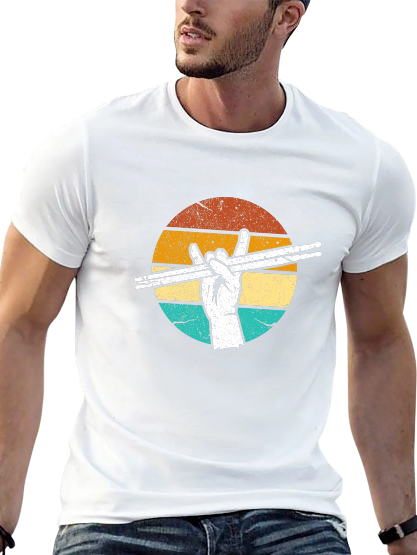 Retro Drummer T-Shirt: Rock Hand Drumsticks Graphic Tee