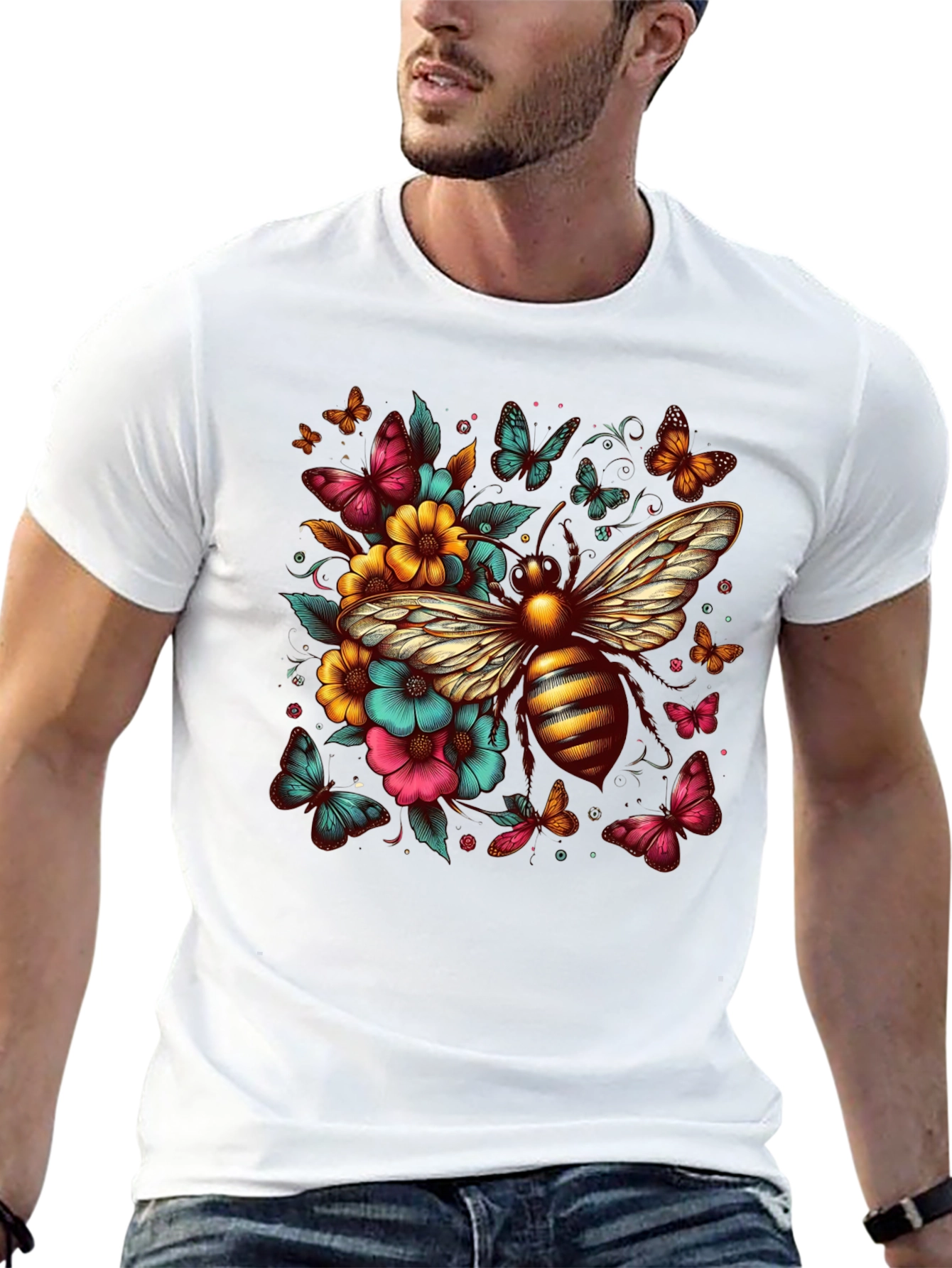Floral Bee Graphic T-Shirt - Unique Design