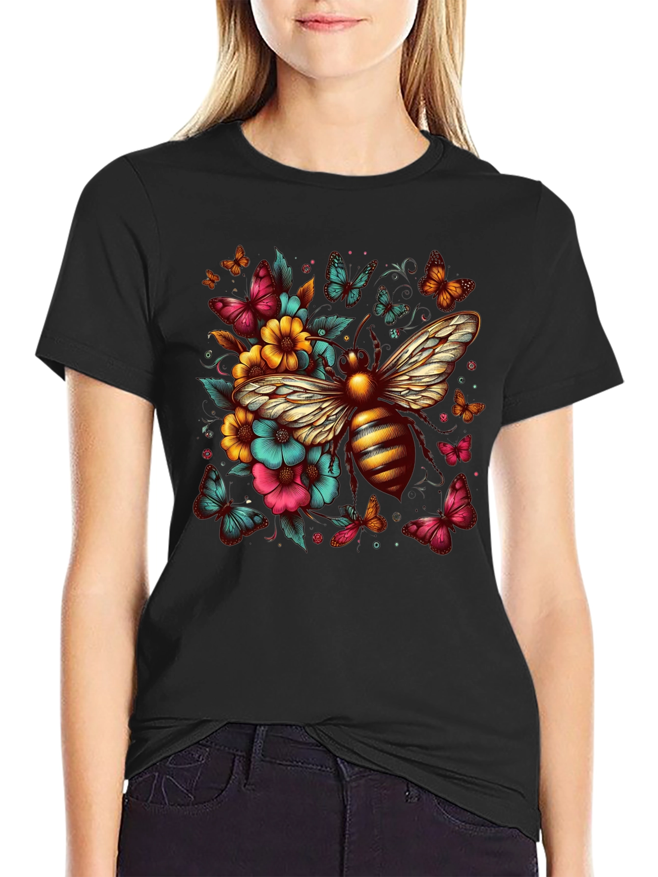 Floral Bee Graphic T-Shirt - Unique Design