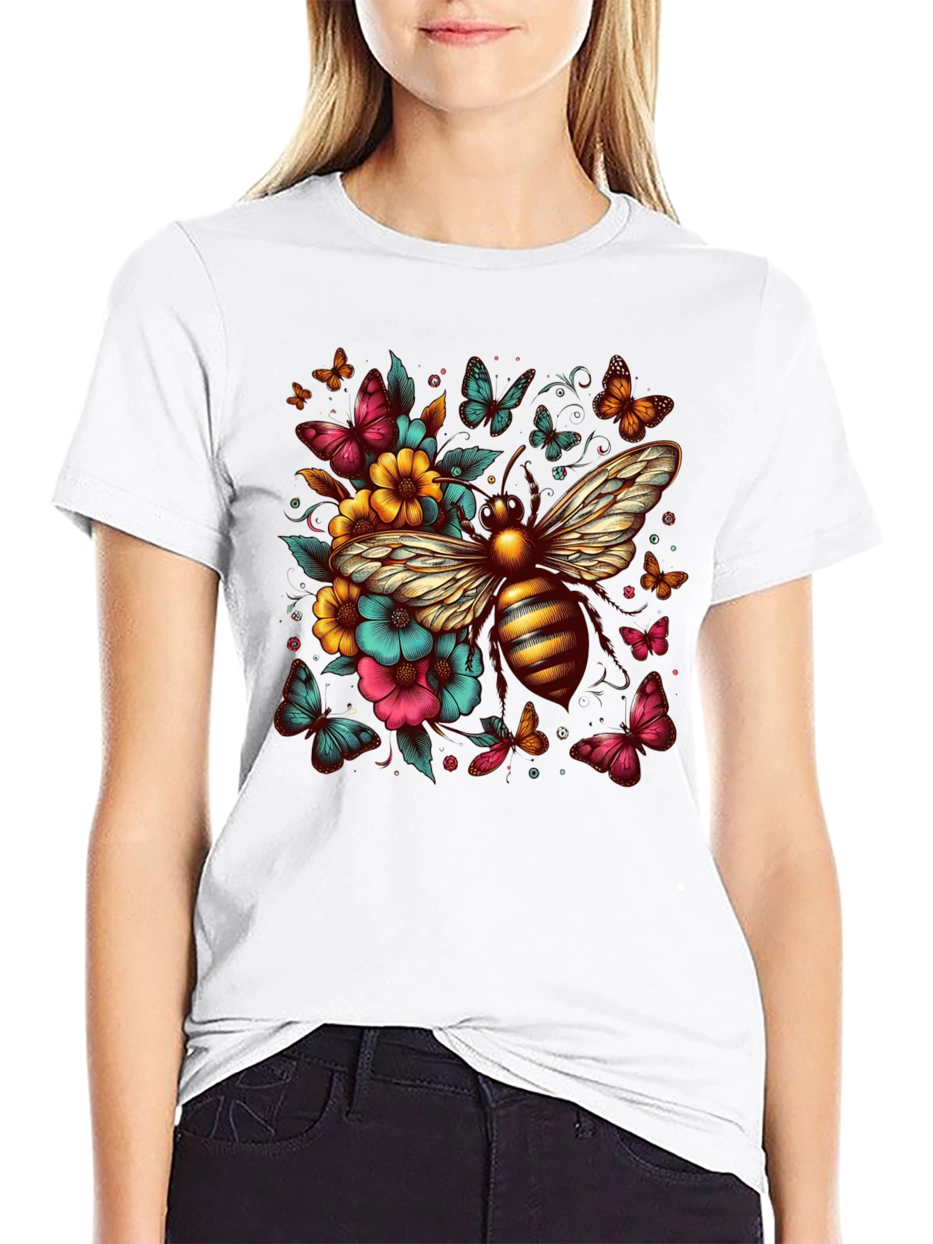 Floral Bee Graphic T-Shirt - Unique Design