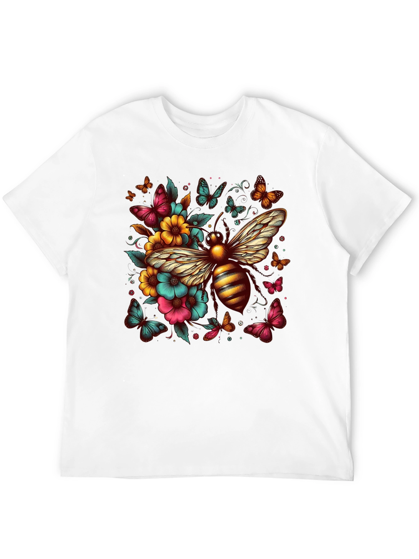 Floral Bee Graphic T-Shirt - Unique Design