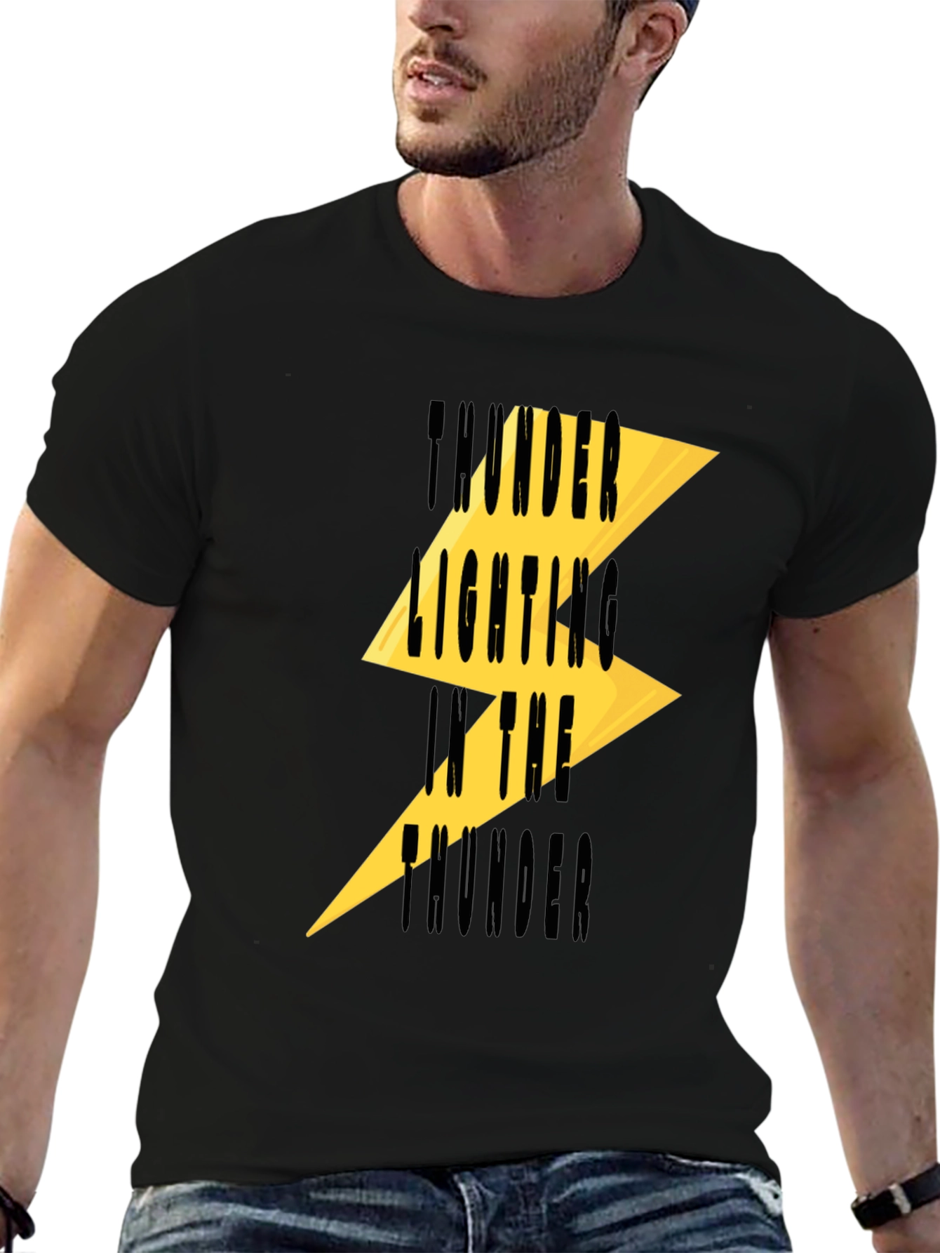 Thunder Lighting Printed Black T-Shirt