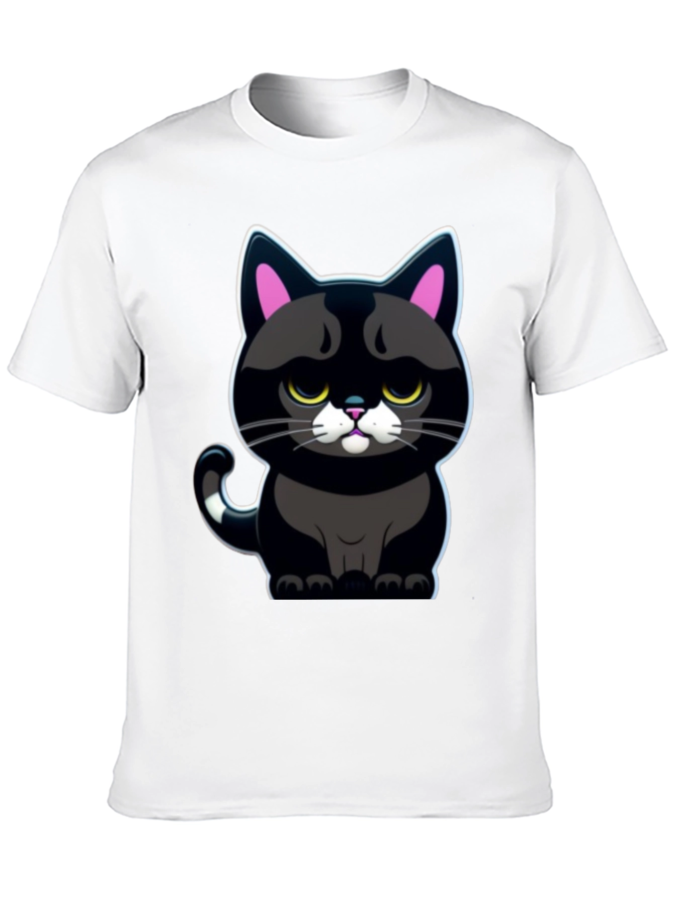 Grumpy Black Cat T-Shirt - Cute Cartoon Graphic Tee