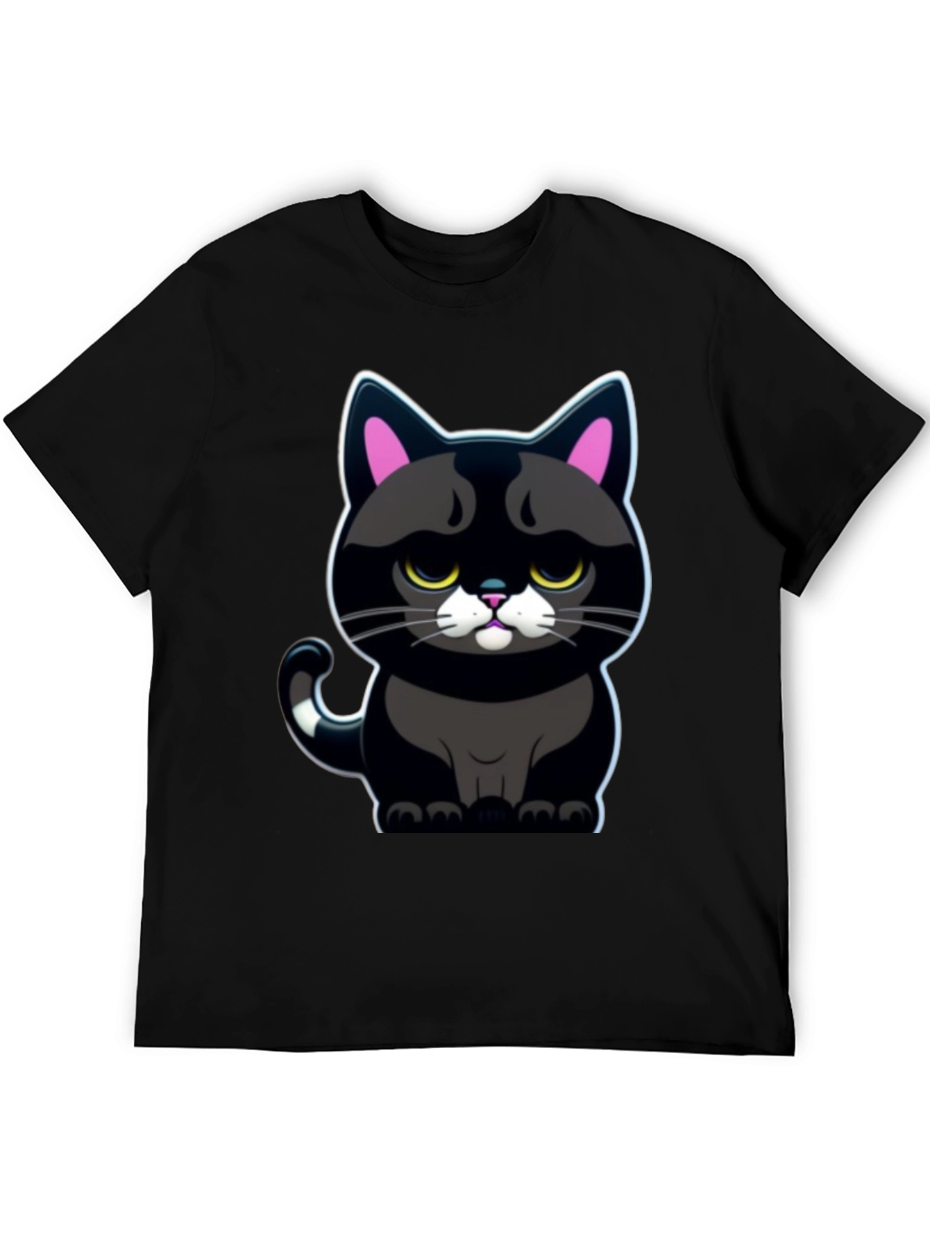 Grumpy Black Cat T-Shirt - Cute Cartoon Graphic Tee