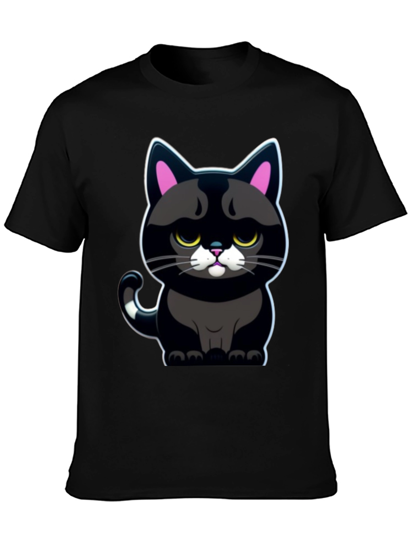 Grumpy Black Cat T-Shirt - Cute Cartoon Graphic Tee