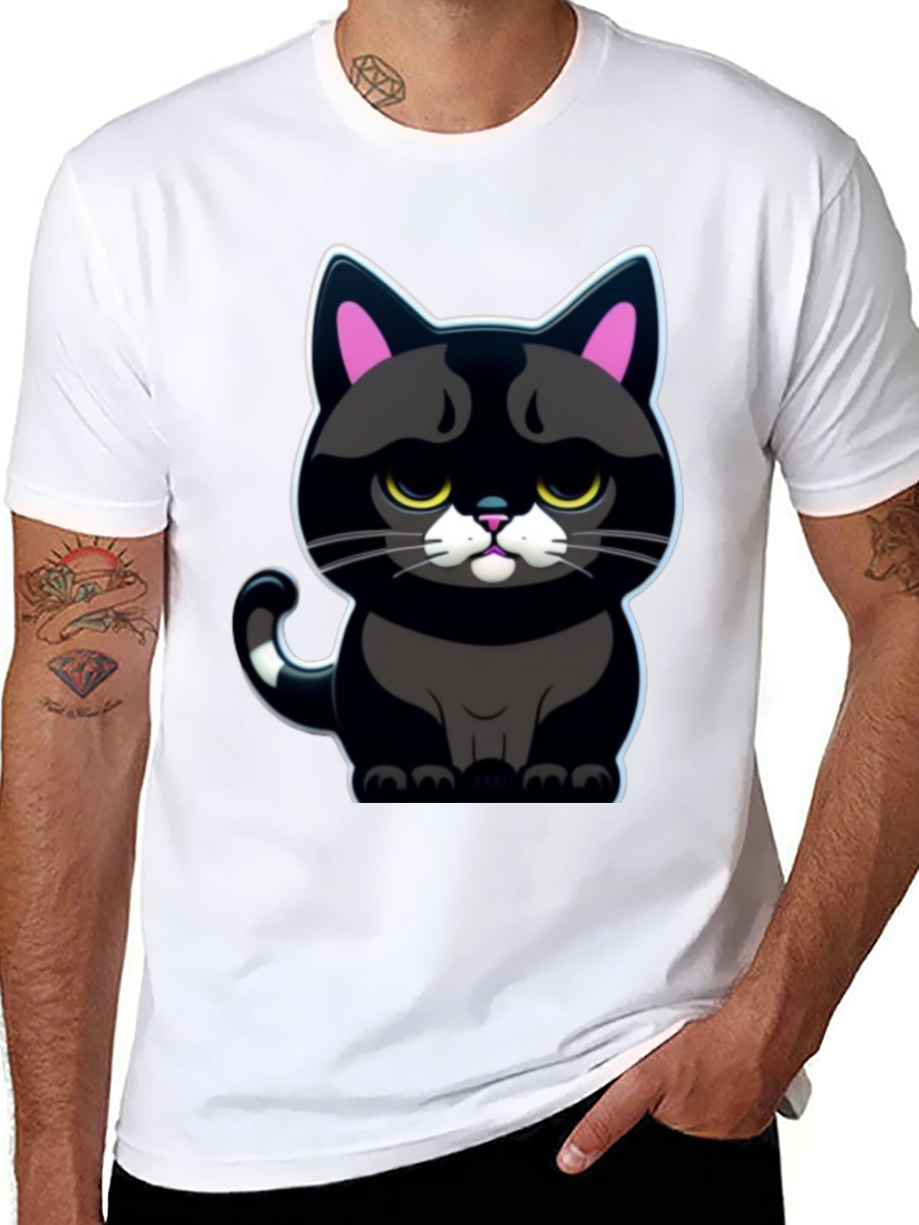 Grumpy Black Cat T-Shirt - Cute Cartoon Graphic Tee