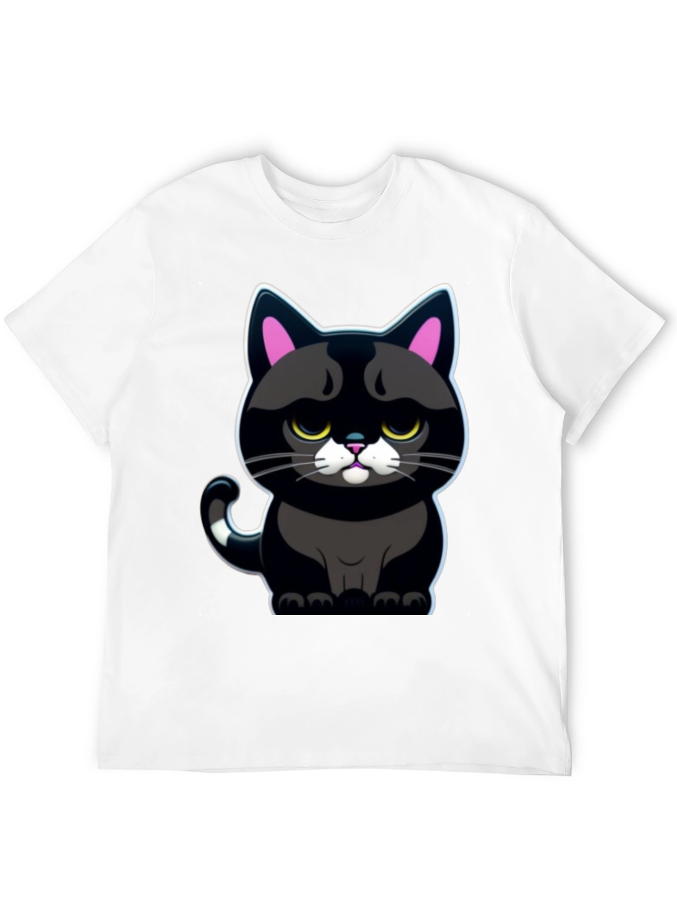 Grumpy Black Cat T-Shirt - Cute Cartoon Graphic Tee