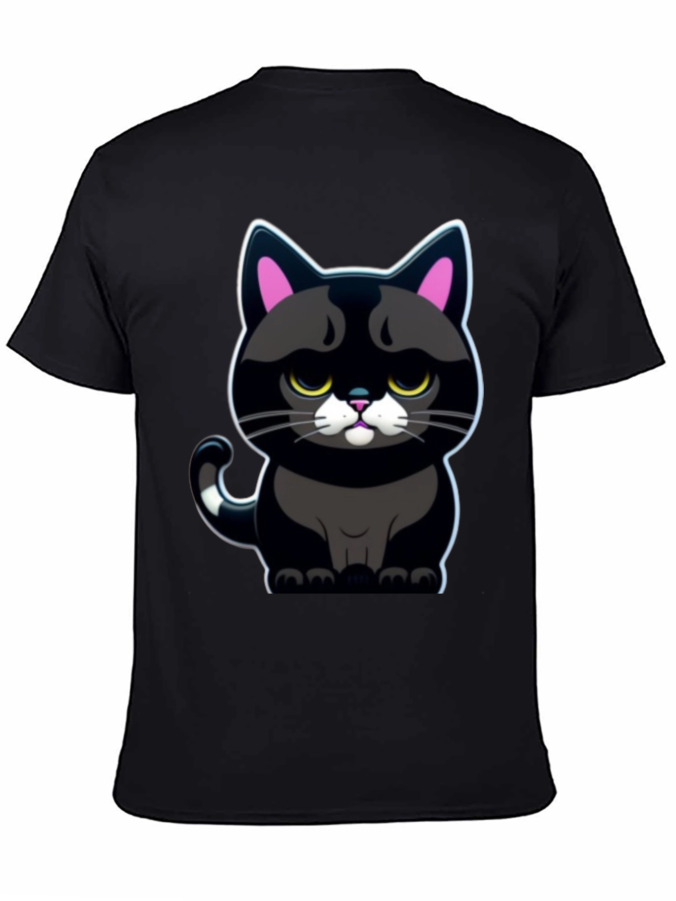 Grumpy Black Cat T-Shirt - Cute Cartoon Graphic Tee