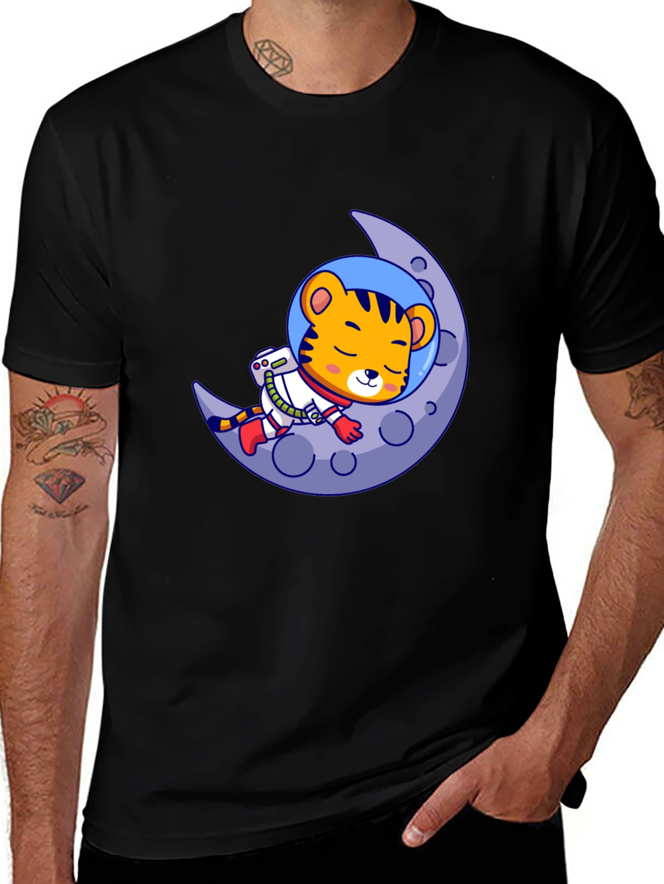 Tiger Astronaut Moon Graphic Tee - Black