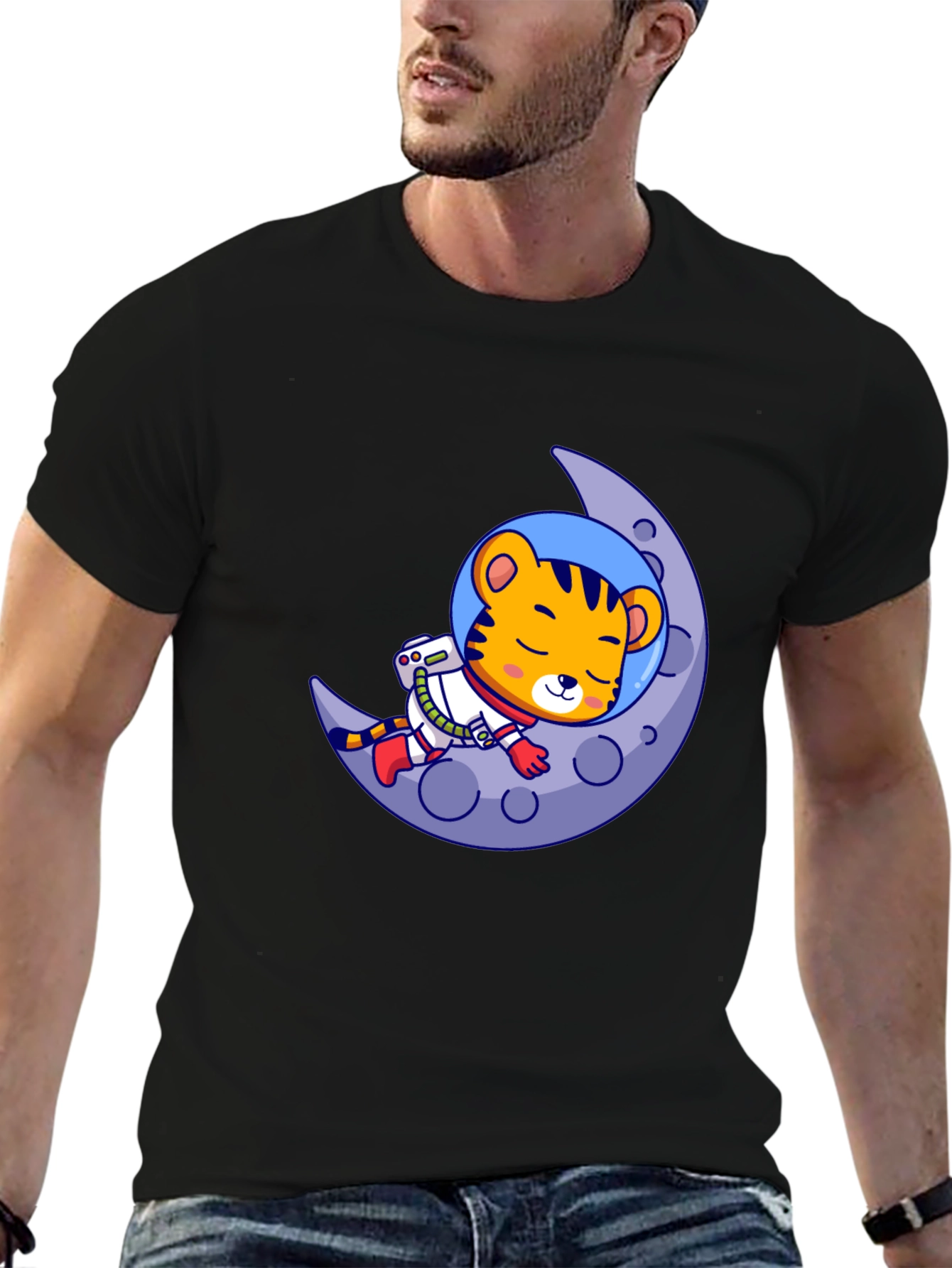 Tiger Astronaut Moon Graphic Tee - Black
