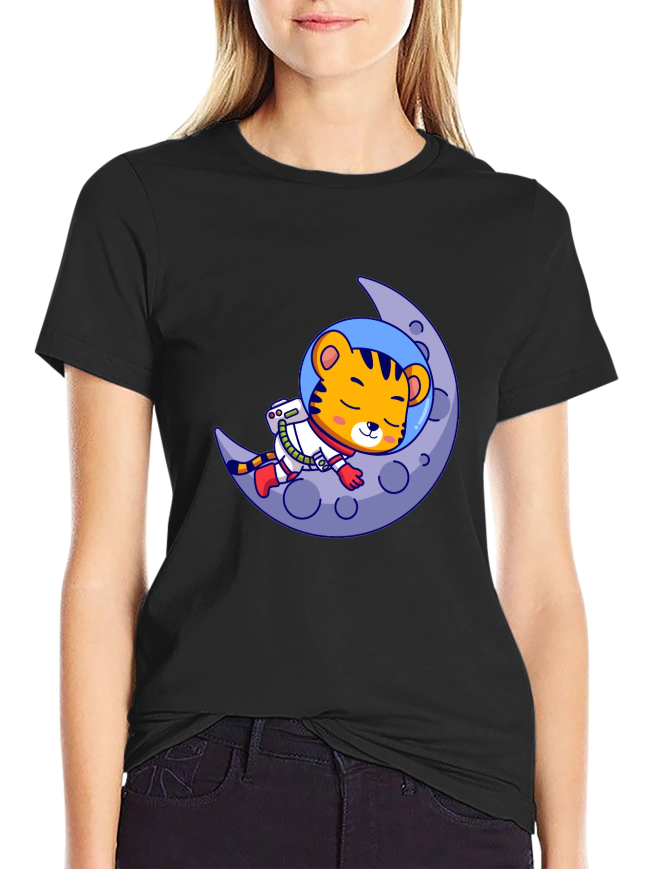 Tiger Astronaut Moon Graphic Tee - Black