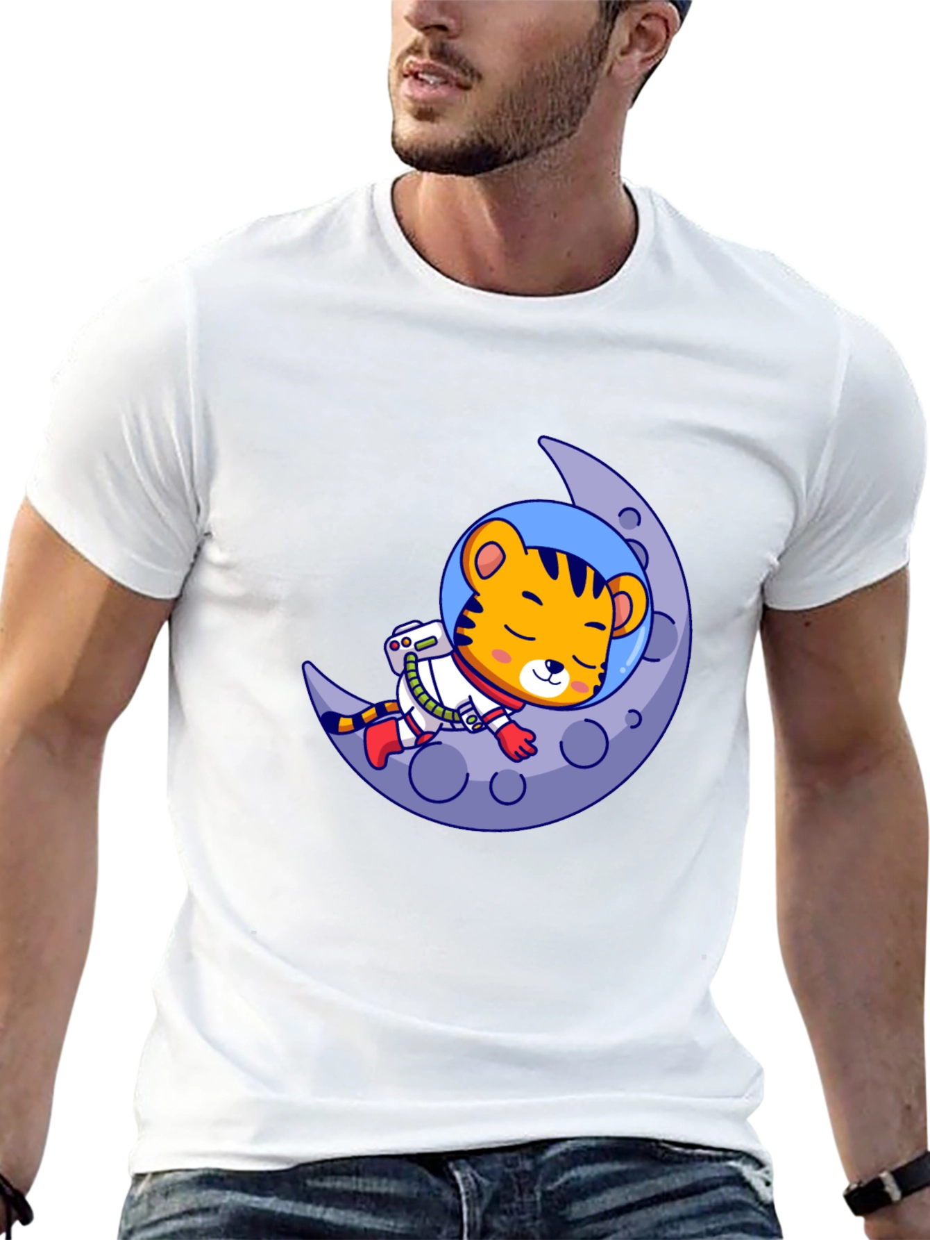 Tiger Astronaut Moon Graphic Tee - Black