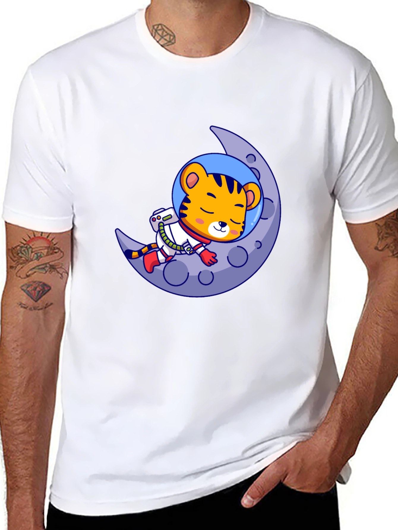 Tiger Astronaut Moon Graphic Tee - Black