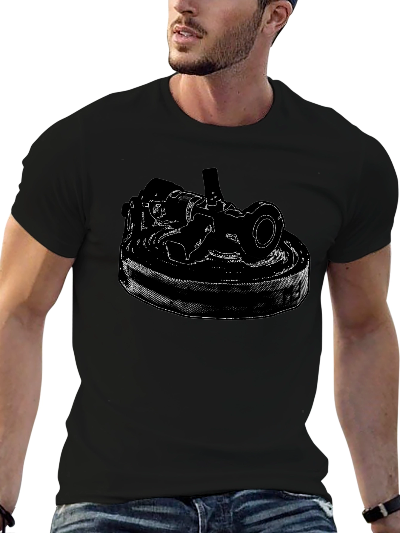 Black T-Shirt with Detailed Camera Print