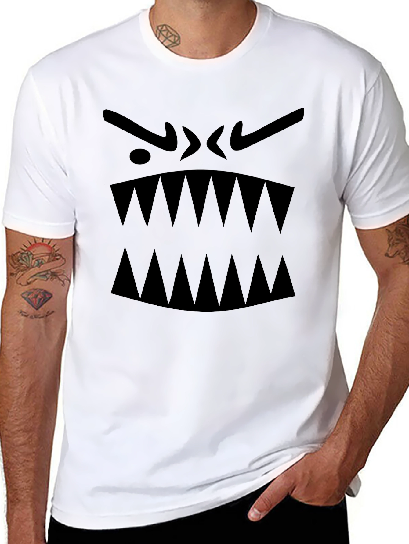 Mens Black Graphic Tee - Monster Face Design