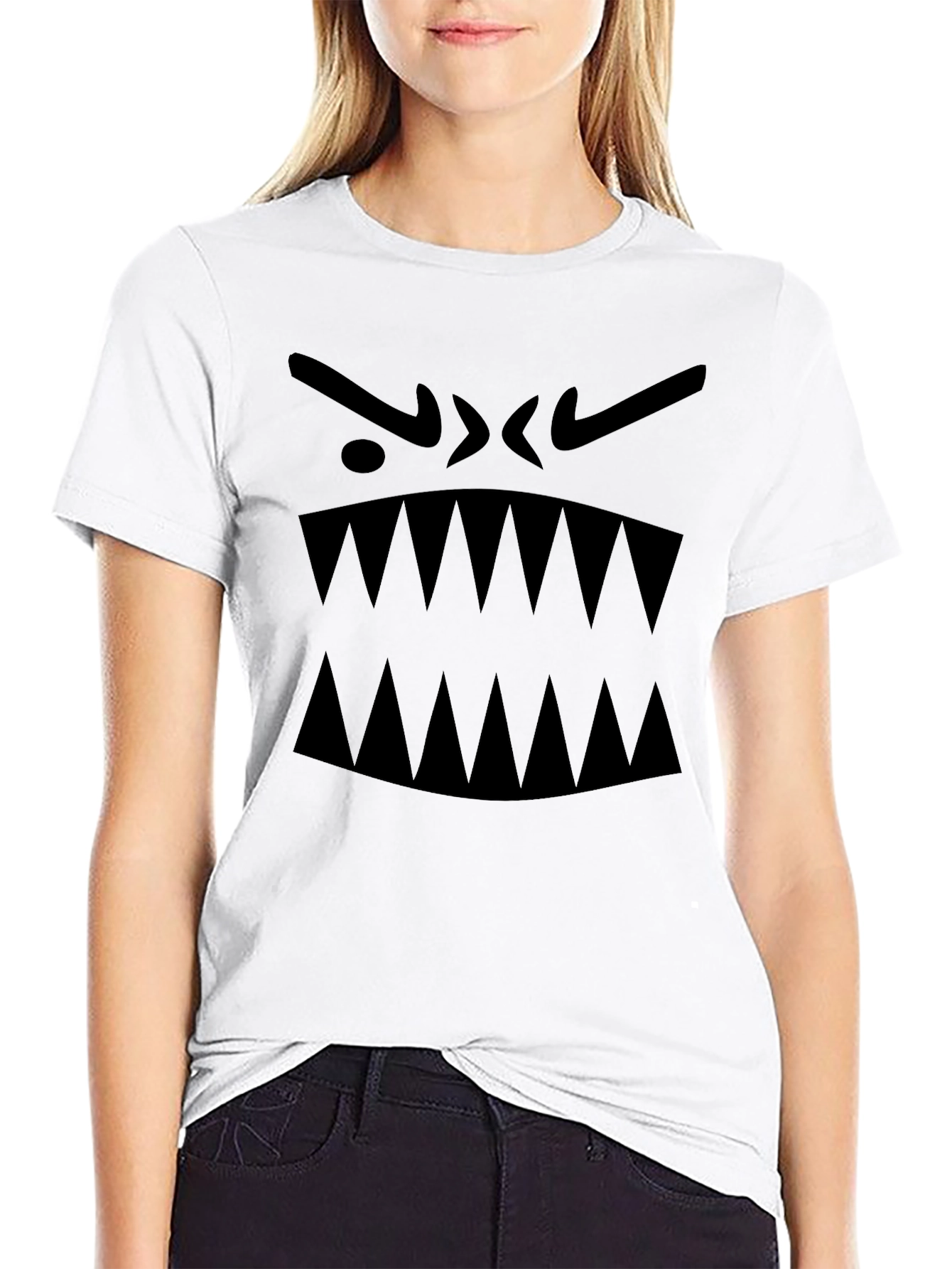 Mens Black Graphic Tee - Monster Face Design