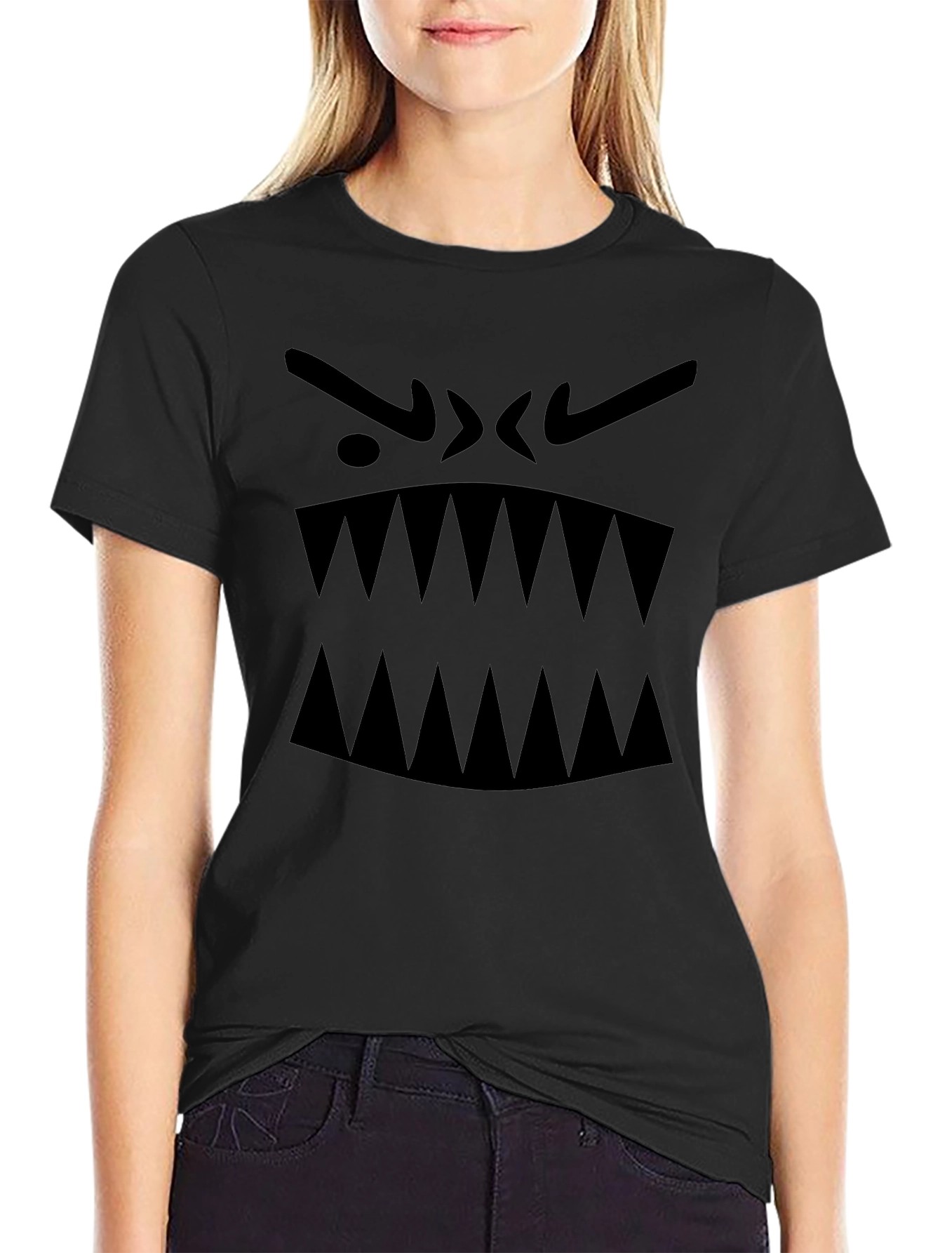 Mens Black Graphic Tee - Monster Face Design