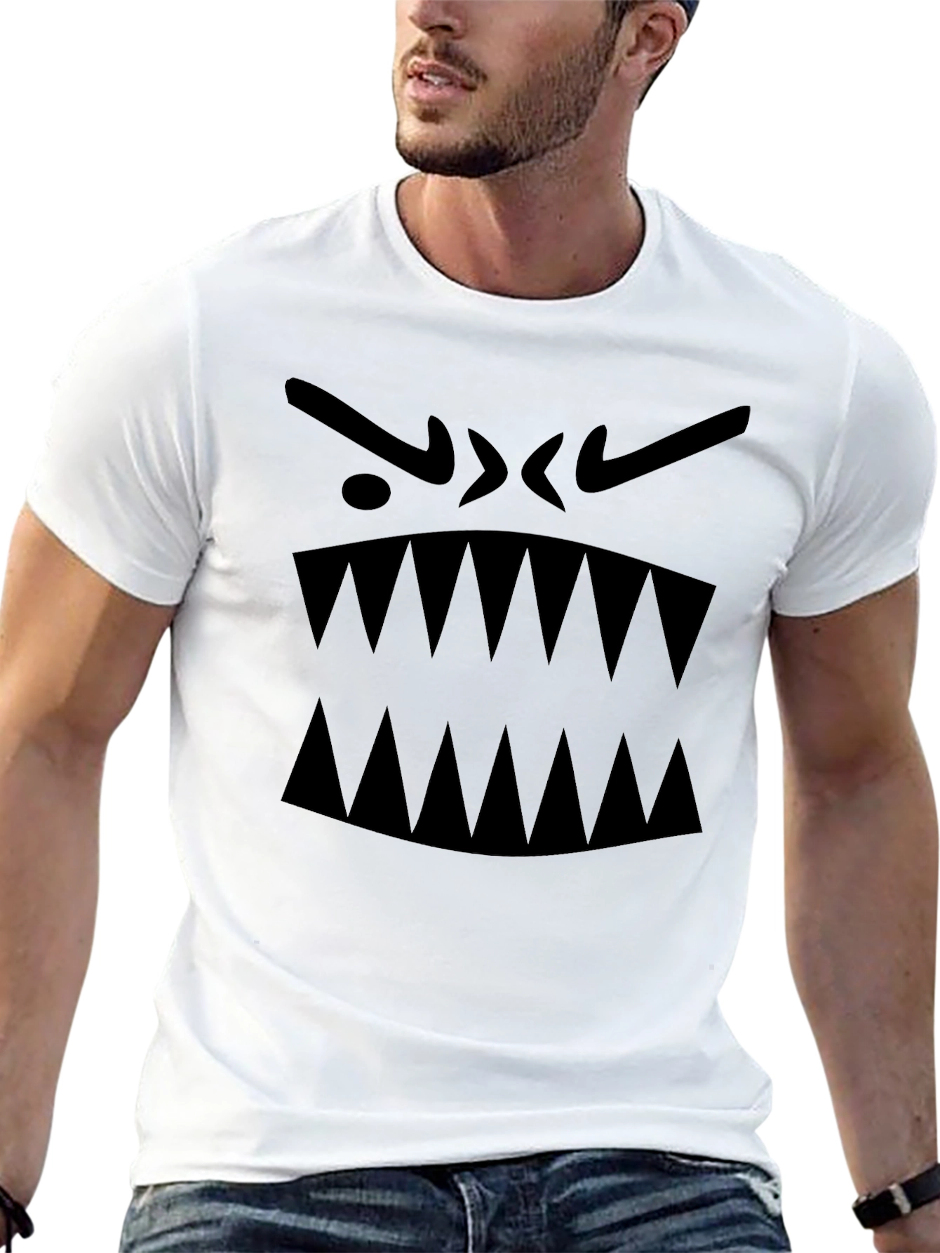Mens Black Graphic Tee - Monster Face Design