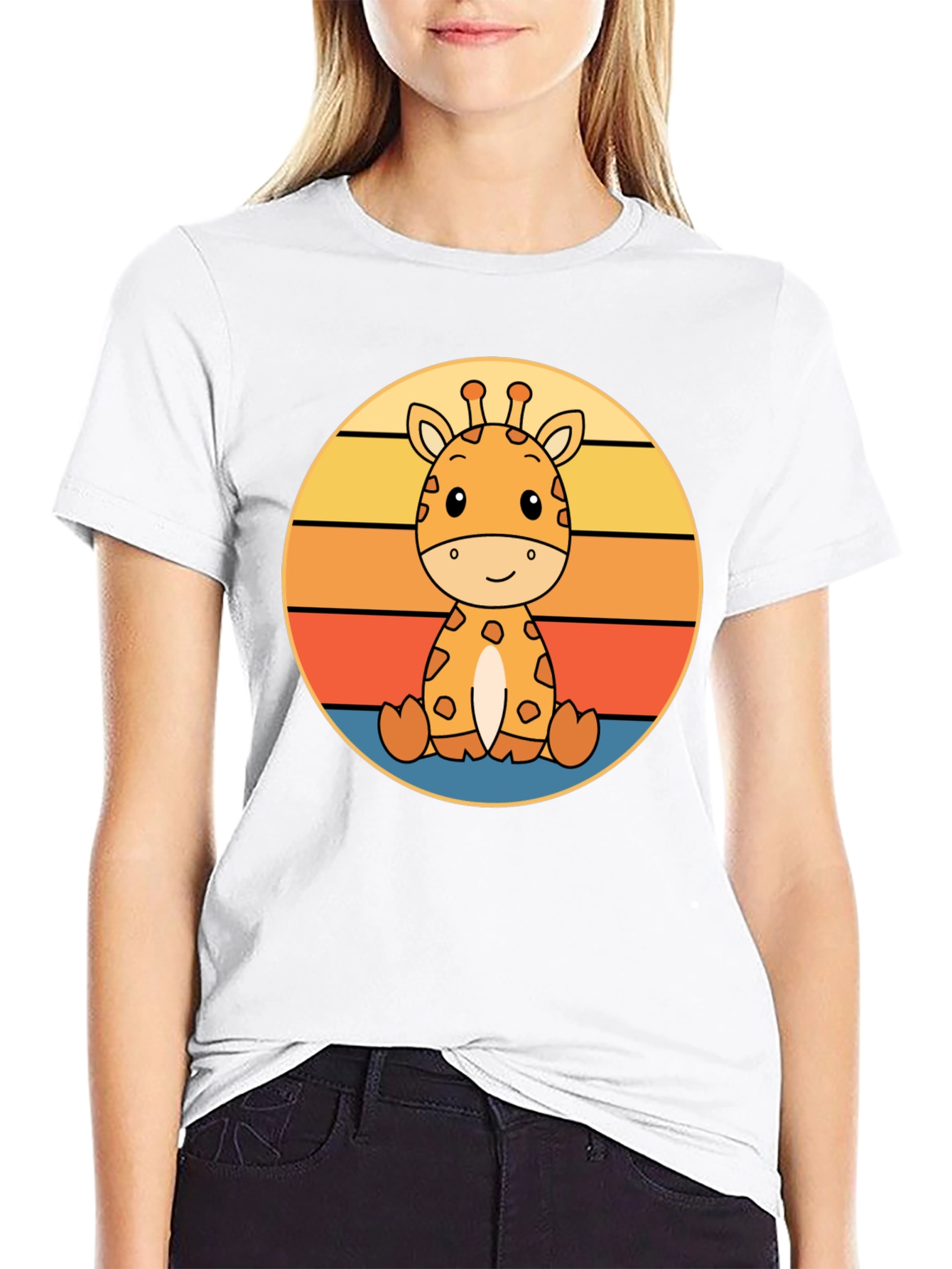 Cute Giraffe Sunset Graphic T-Shirt