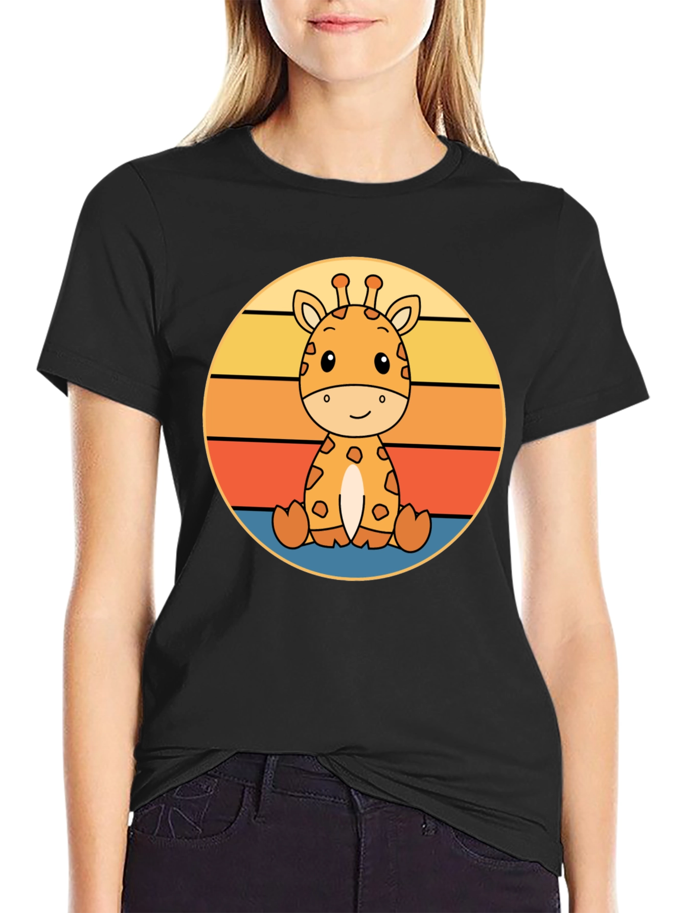 Cute Giraffe Sunset Graphic T-Shirt