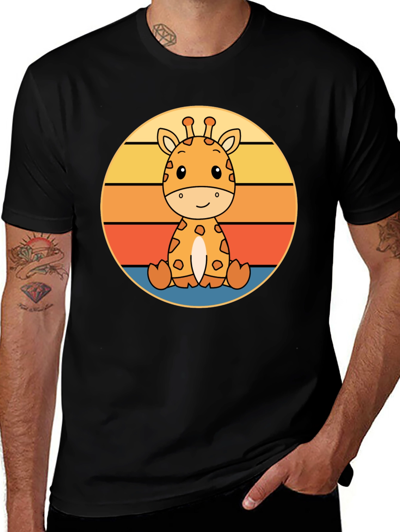 Cute Giraffe Sunset Graphic T-Shirt