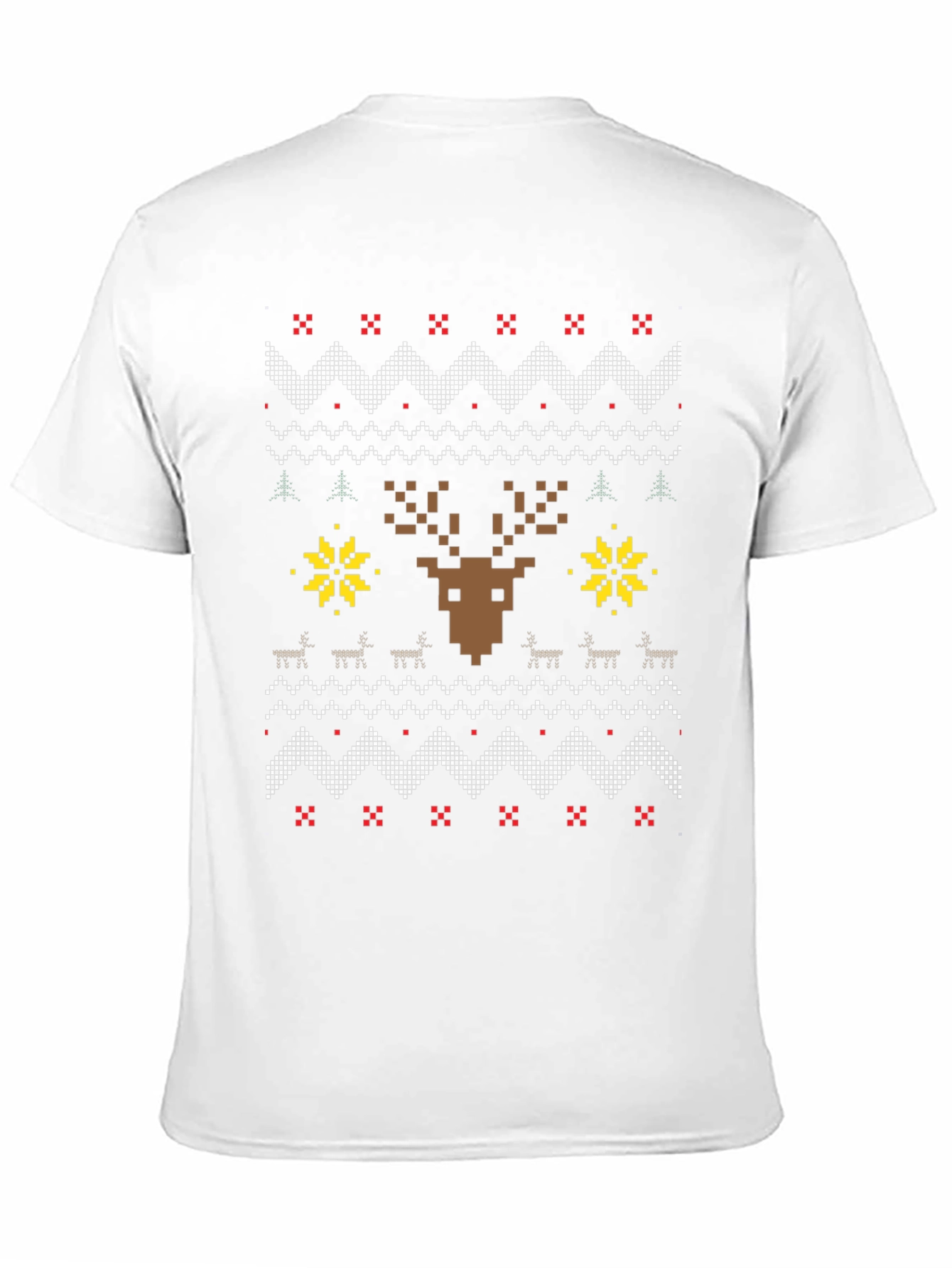 Pixelated Reindeer Christmas T-Shirt - Ugly Sweater Style