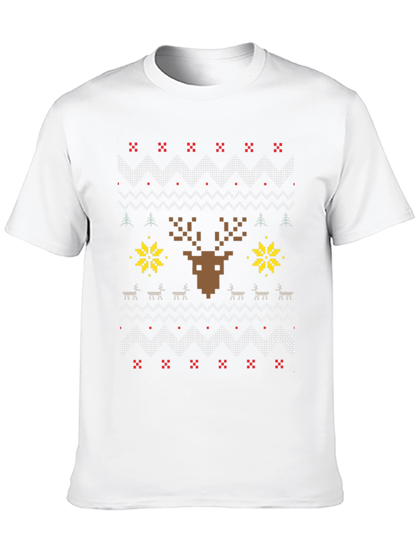 Pixelated Reindeer Christmas T-Shirt - Ugly Sweater Style