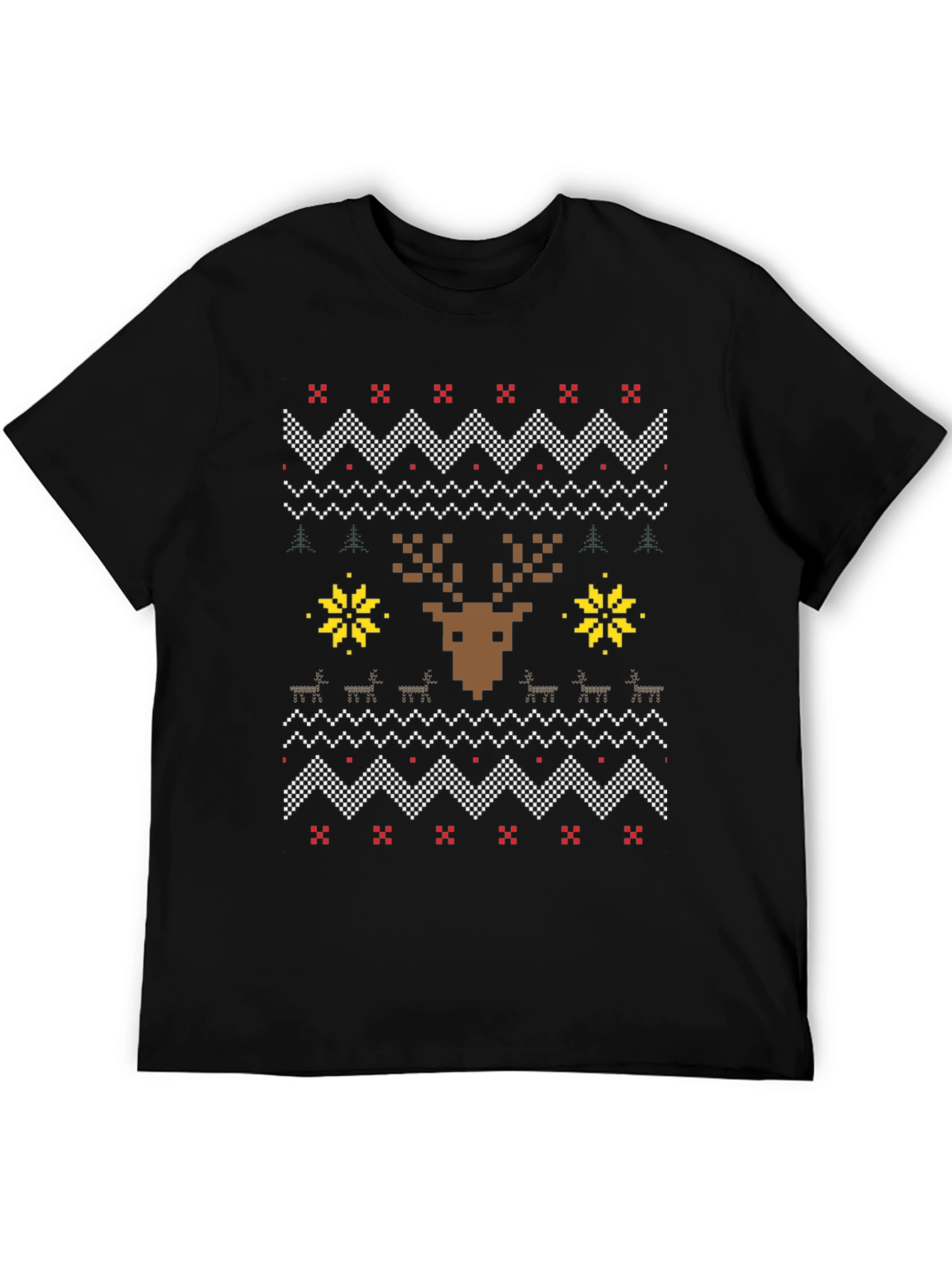 Pixelated Reindeer Christmas T-Shirt - Ugly Sweater Style