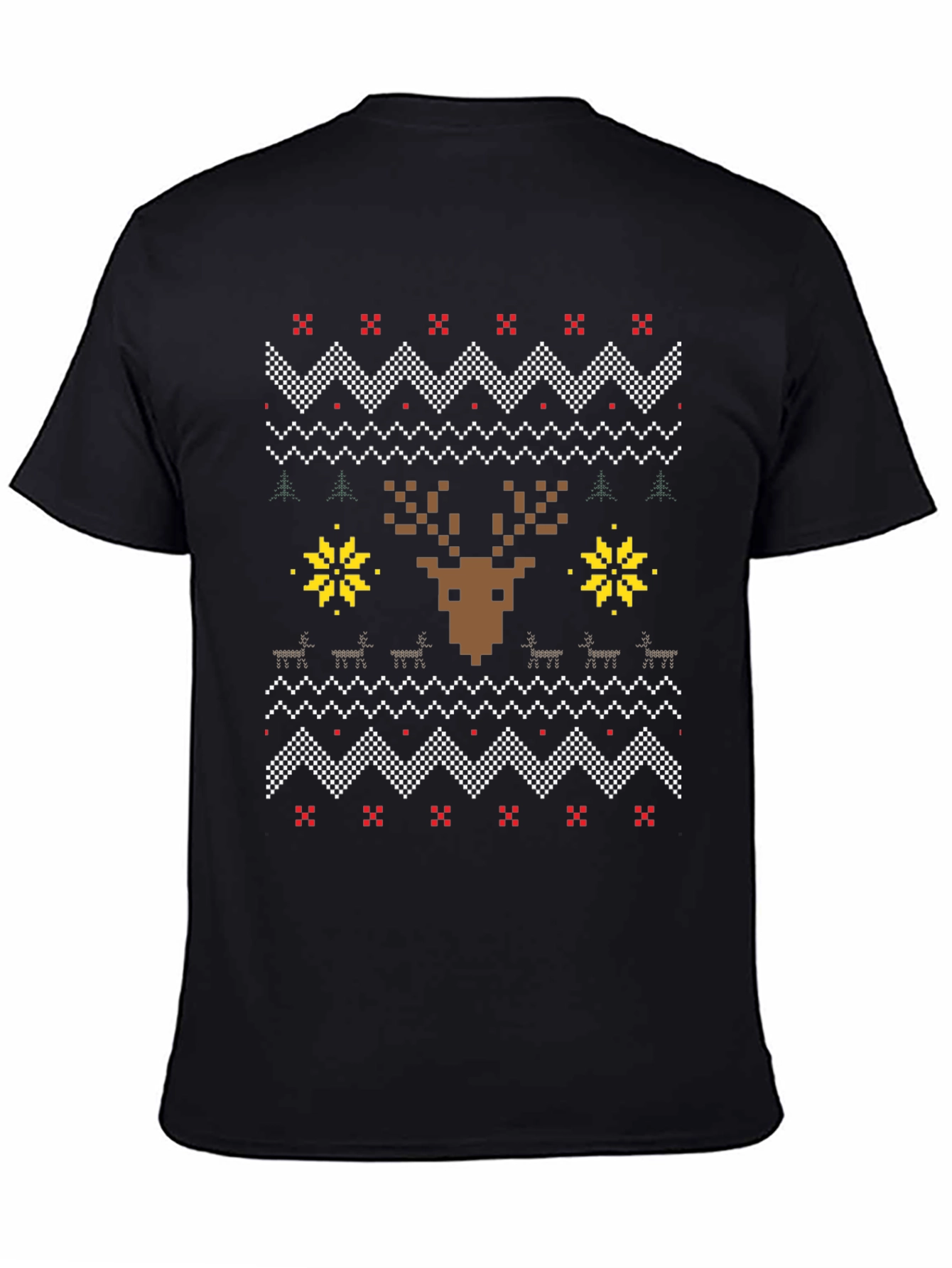 Pixelated Reindeer Christmas T-Shirt - Ugly Sweater Style