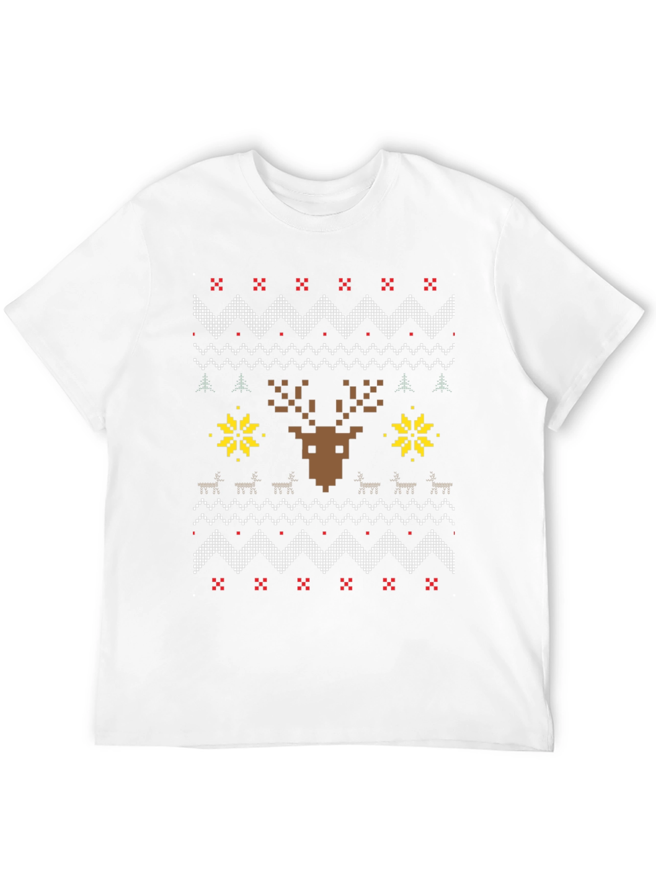 Pixelated Reindeer Christmas T-Shirt - Ugly Sweater Style