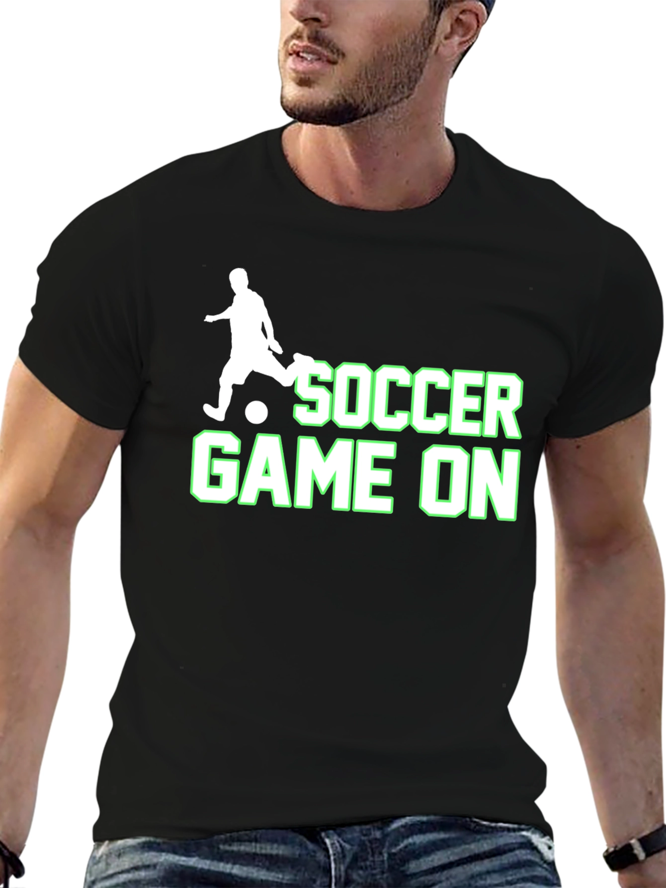 Soccer Game On Black T-Shirt