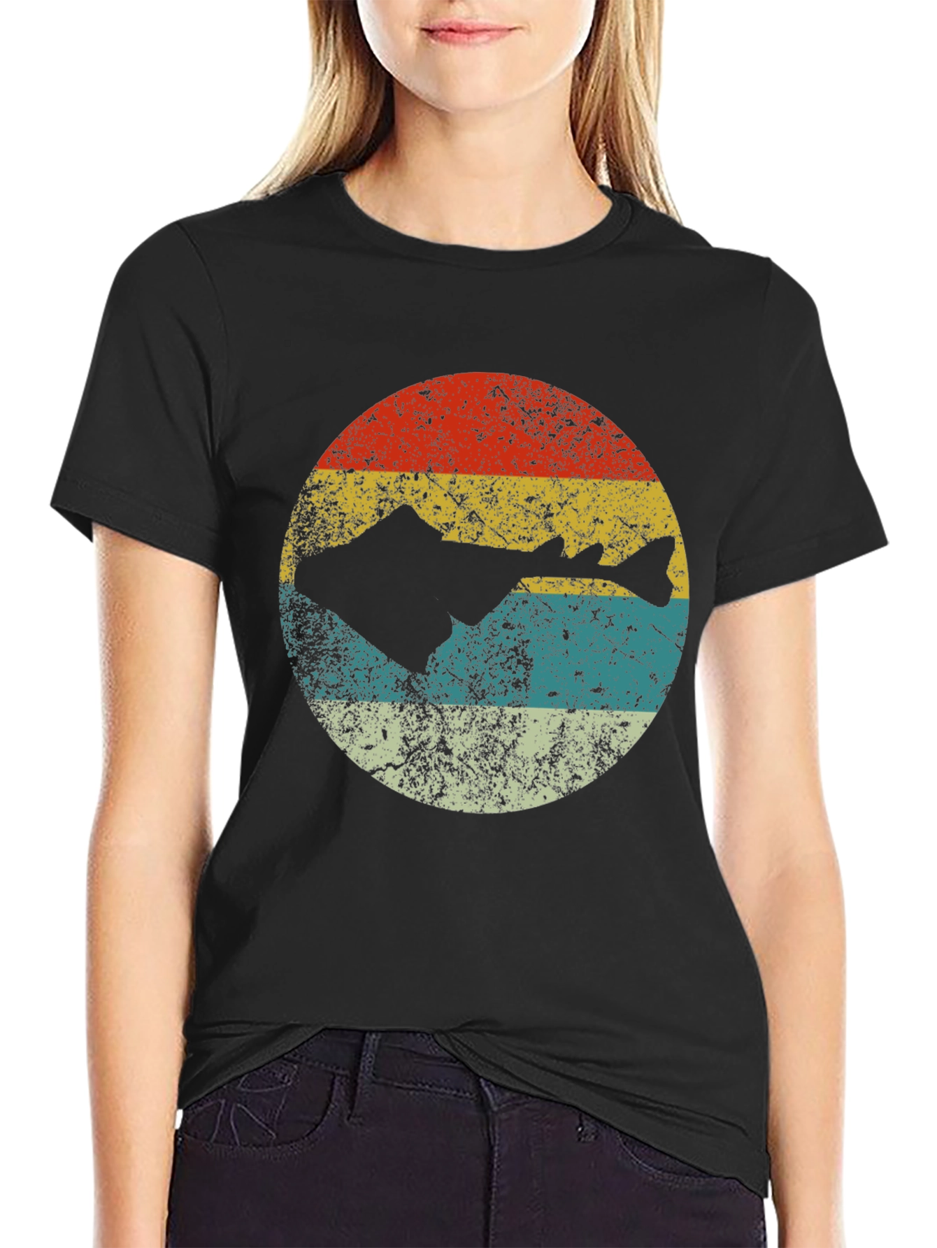 Retro Fish Silhouette Graphic Tee - Black