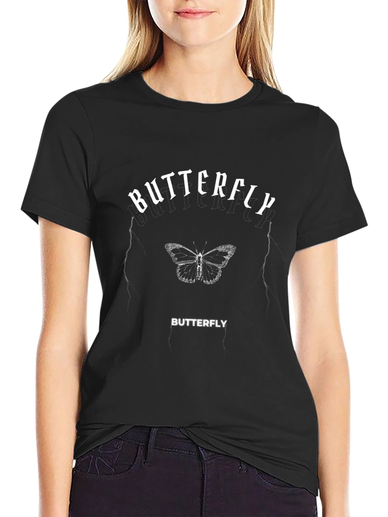 Butterfly Graphic Print Mens Black T-Shirt