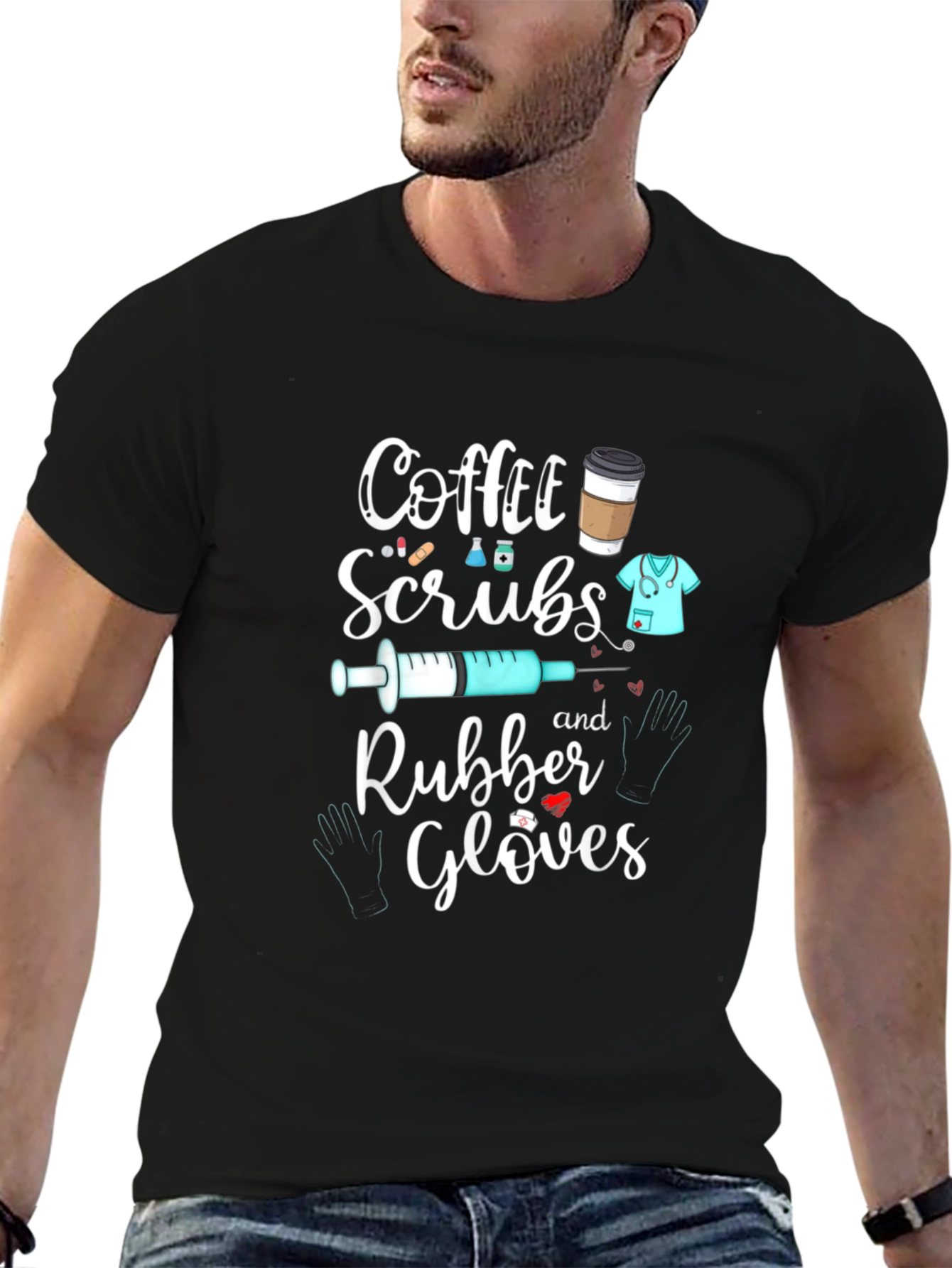 Coffee Scrubs Rubber Gloves Graphic T-Shirt