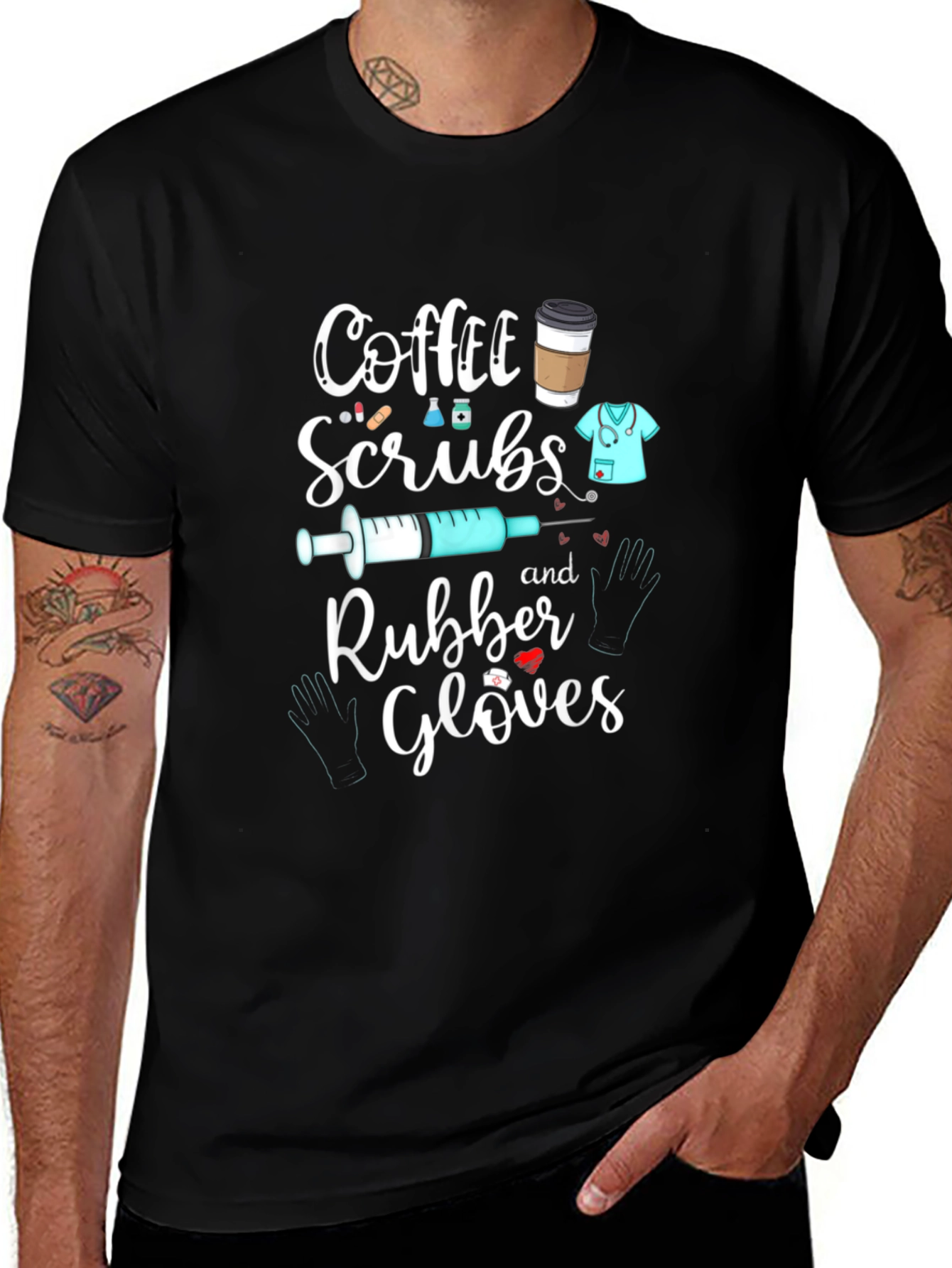 Coffee Scrubs Rubber Gloves Graphic T-Shirt