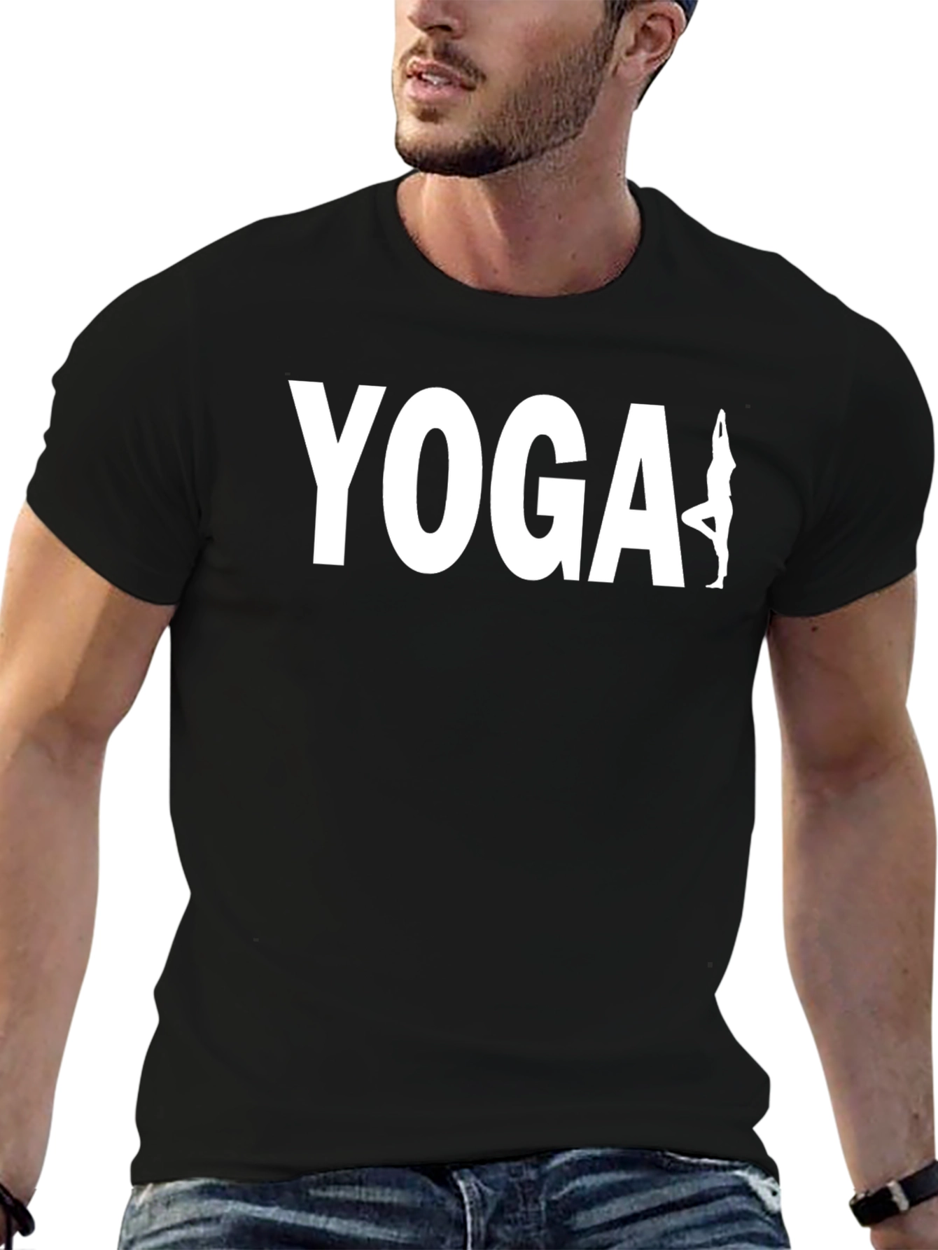 Yoga Pose Graphic Print Mens Black T-Shirt