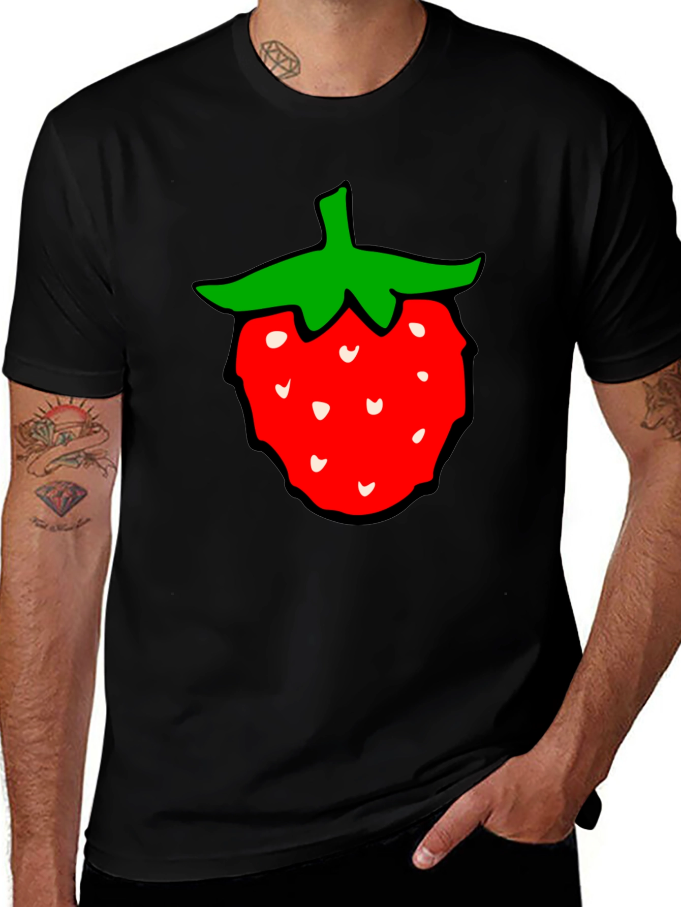 Strawberry Graphic Tee - Classic Black Cotton T-Shirt