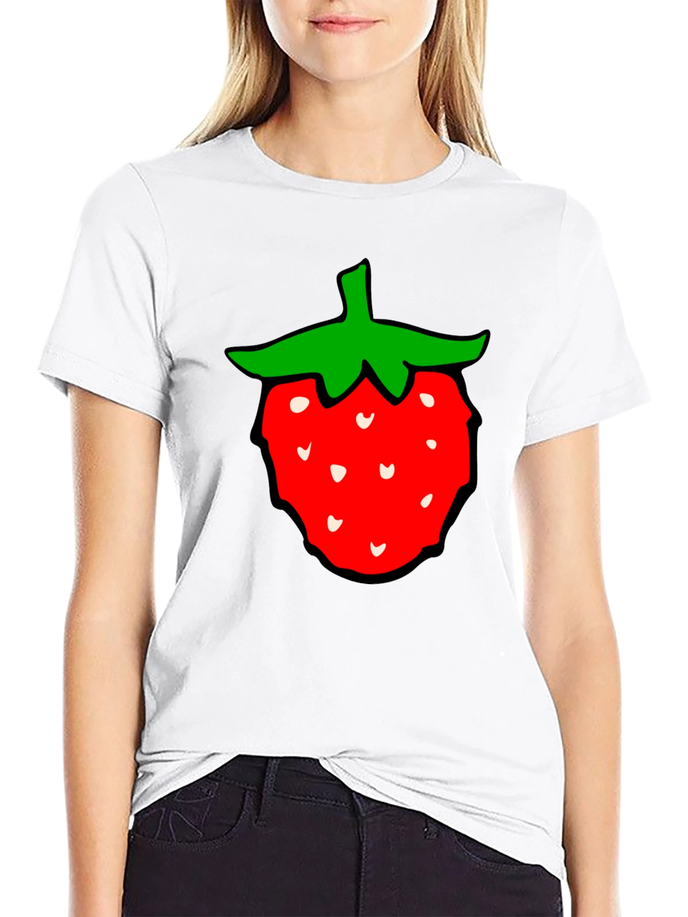 Strawberry Graphic Tee - Classic Black Cotton T-Shirt