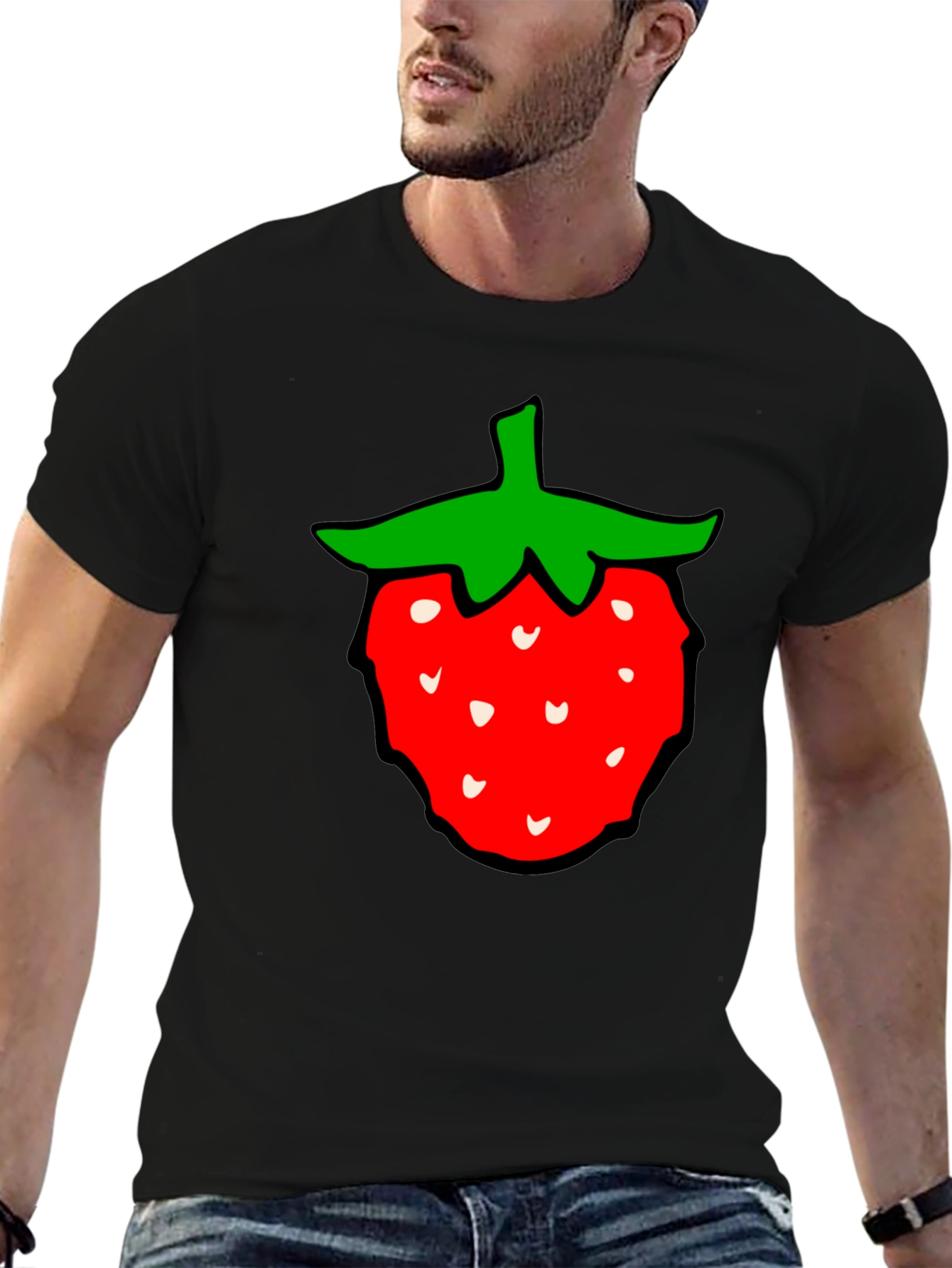 Strawberry Graphic Tee - Classic Black Cotton T-Shirt