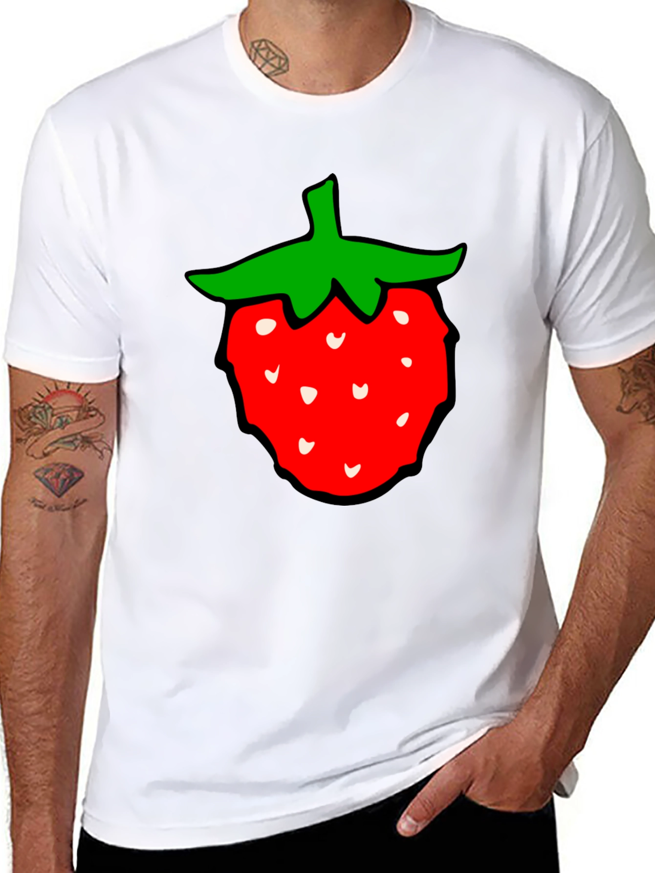 Strawberry Graphic Tee - Classic Black Cotton T-Shirt
