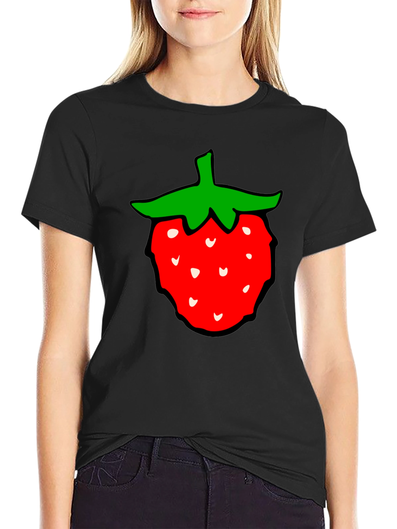 Strawberry Graphic Tee - Classic Black Cotton T-Shirt