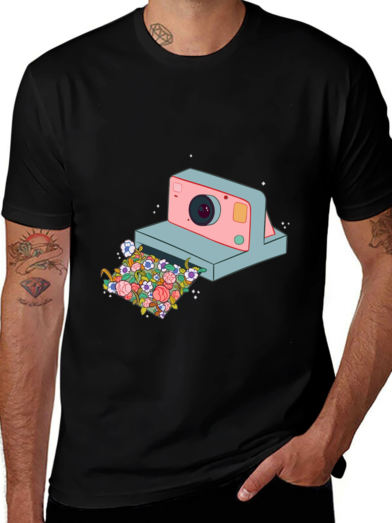 Floral Camera Graphic T-Shirt