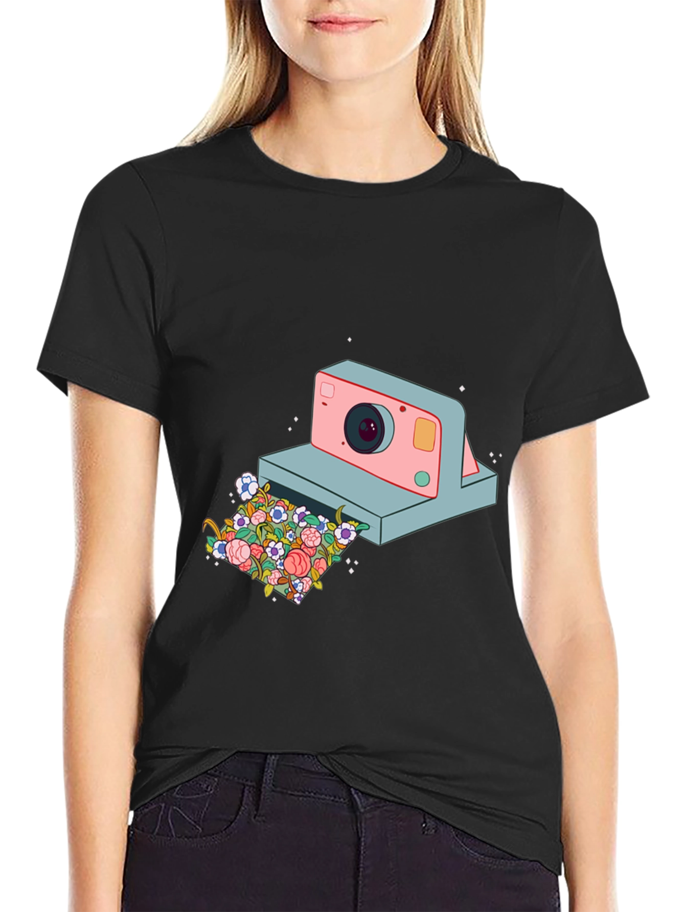 Floral Camera Graphic T-Shirt