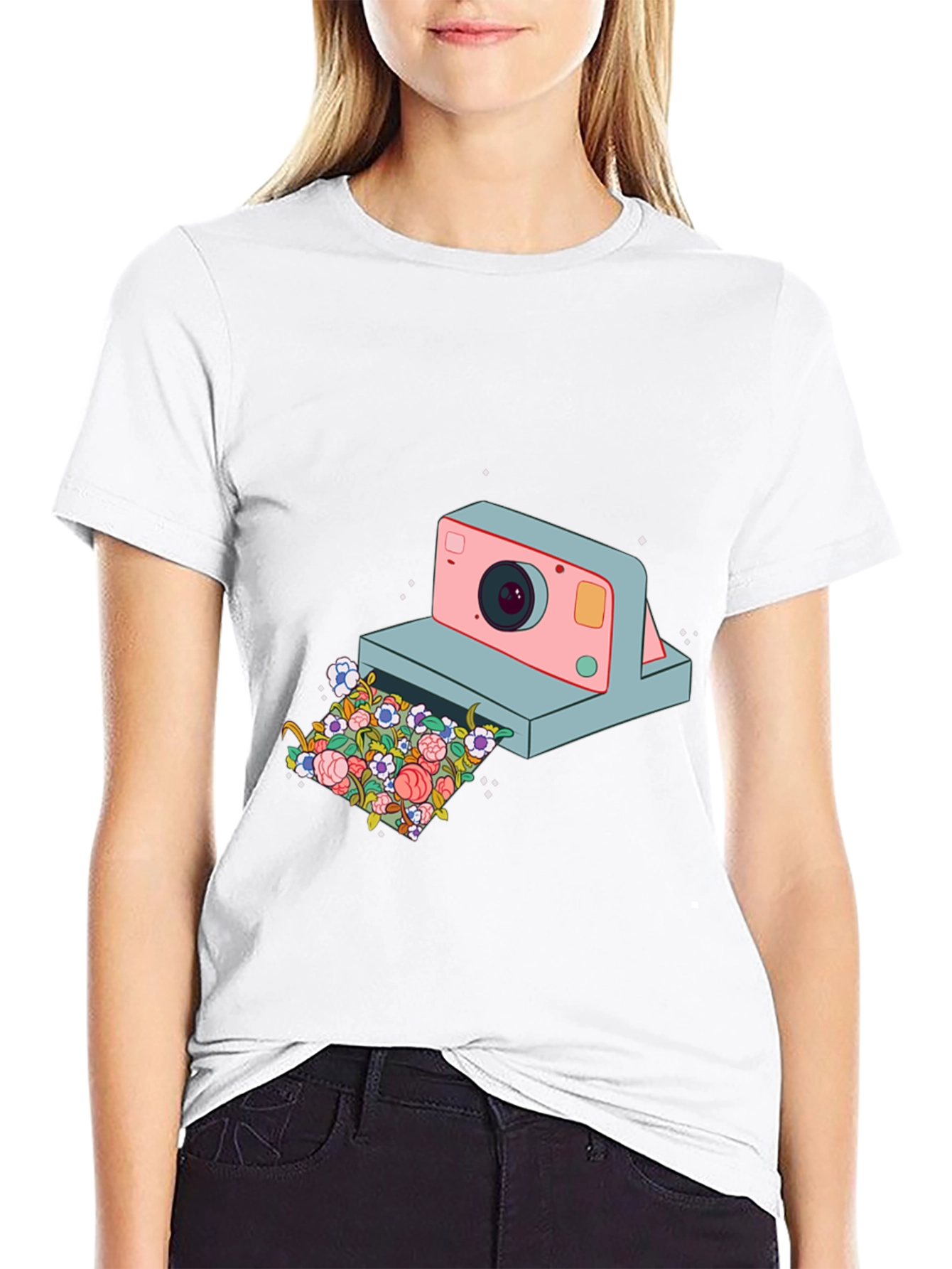 Floral Camera Graphic T-Shirt