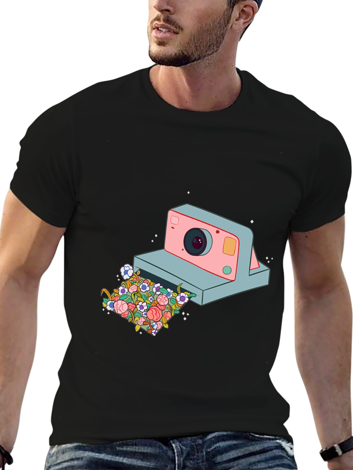 Floral Camera Graphic T-Shirt