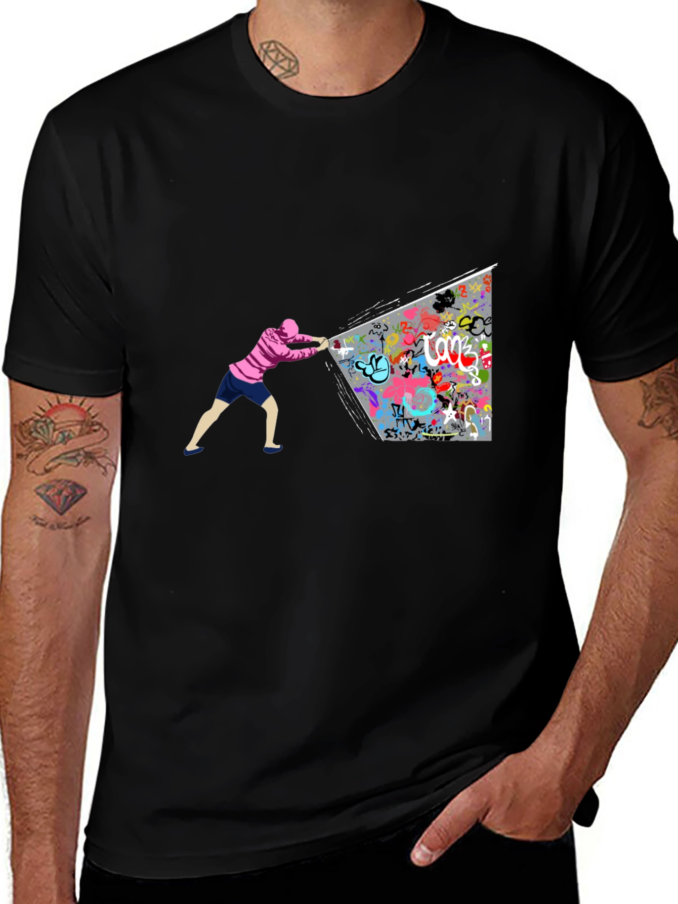 Graffiti Wall Black T-Shirt - Unique Artistic Design