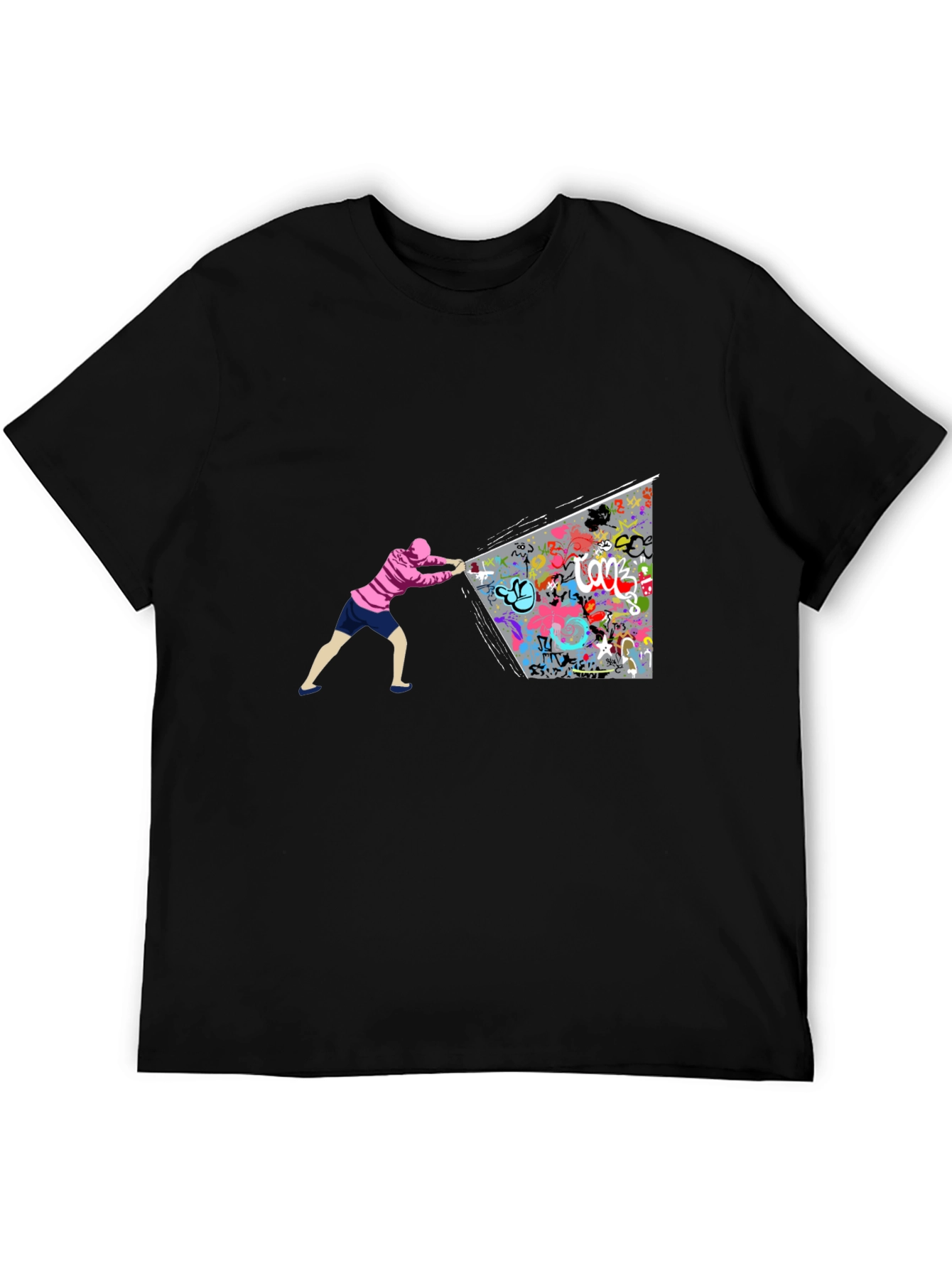 Graffiti Wall Black T-Shirt - Unique Artistic Design