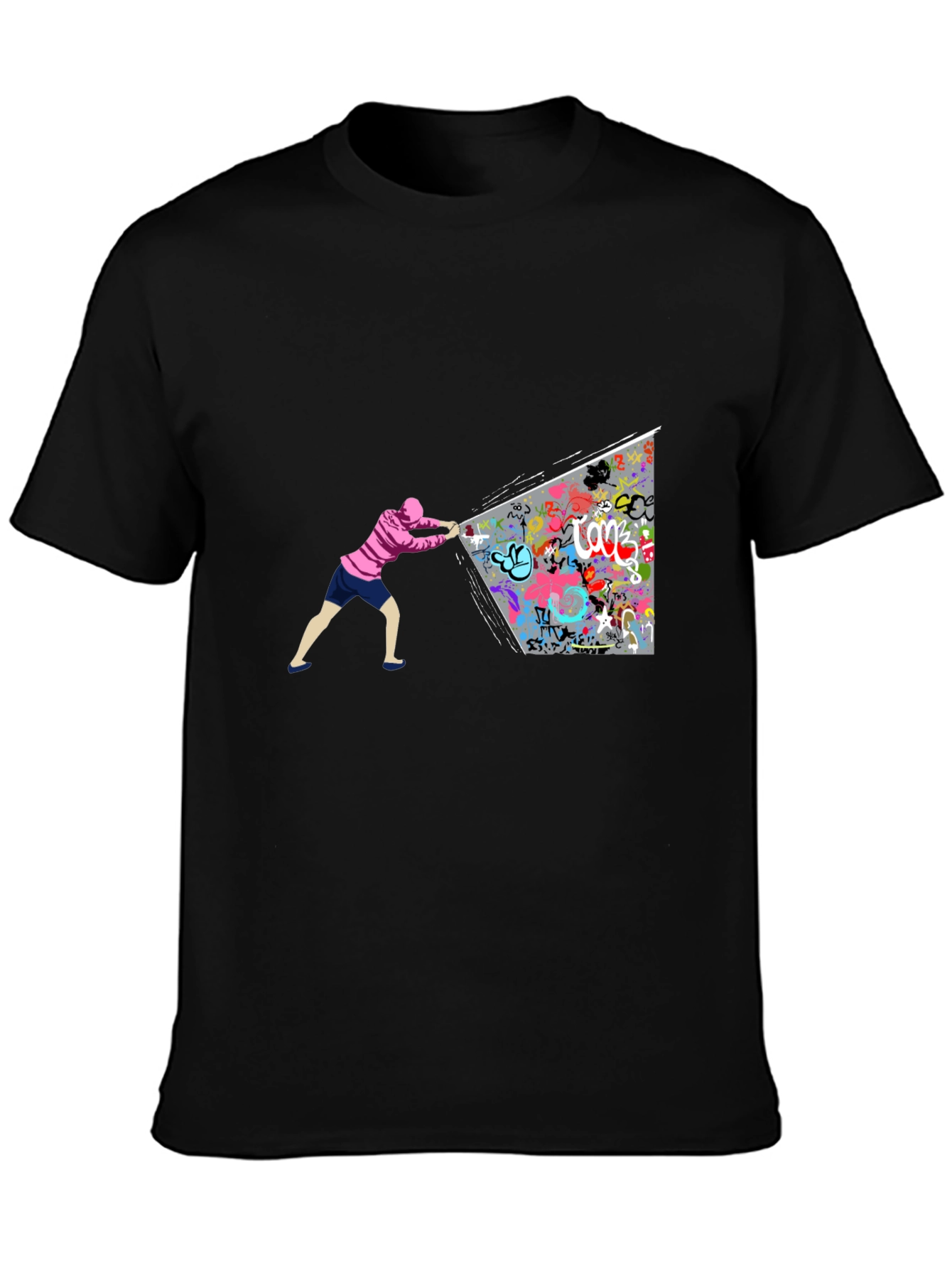 Graffiti Wall Black T-Shirt - Unique Artistic Design