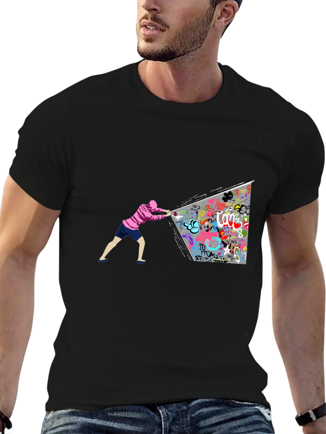 Graffiti Wall Black T-Shirt - Unique Artistic Design